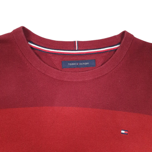 Mens Red Tommy Hilfiger Knit  Striped Sweater Crewneck Jumper