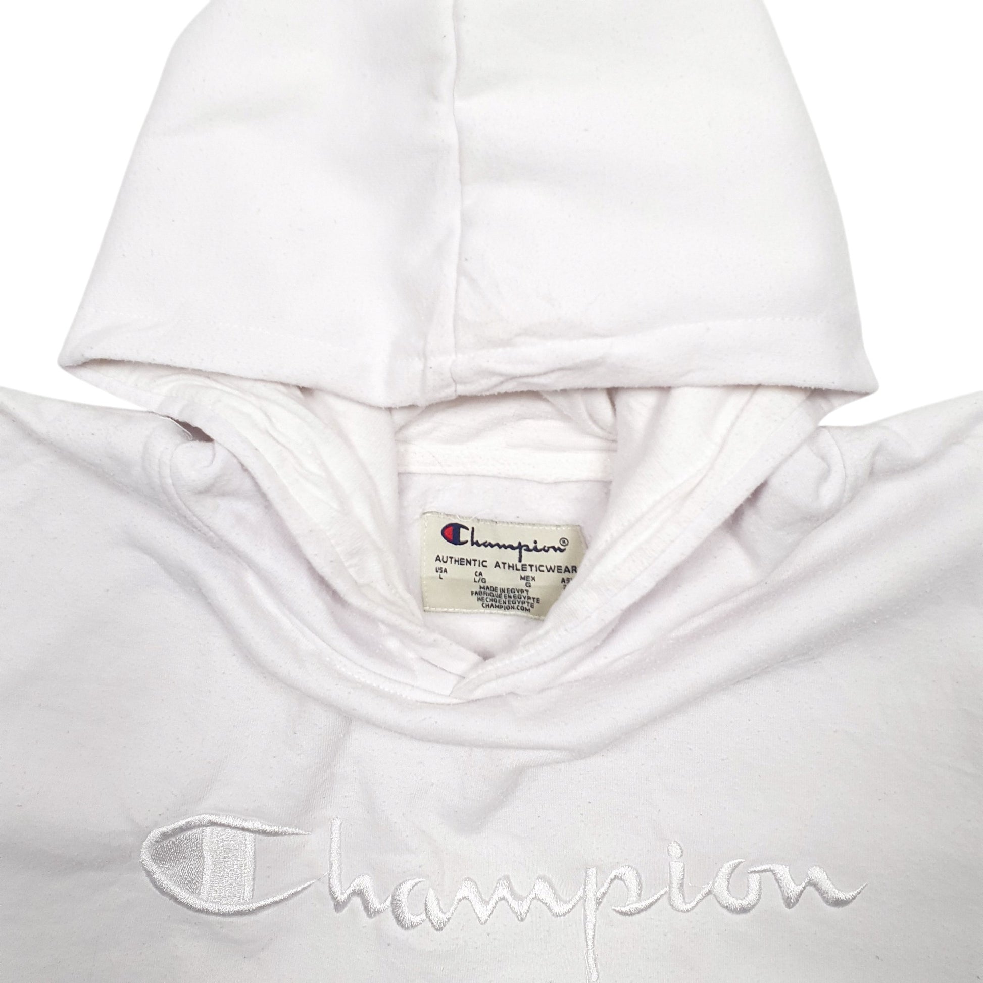 Mens White Champion Spellout Hoodie Jumper