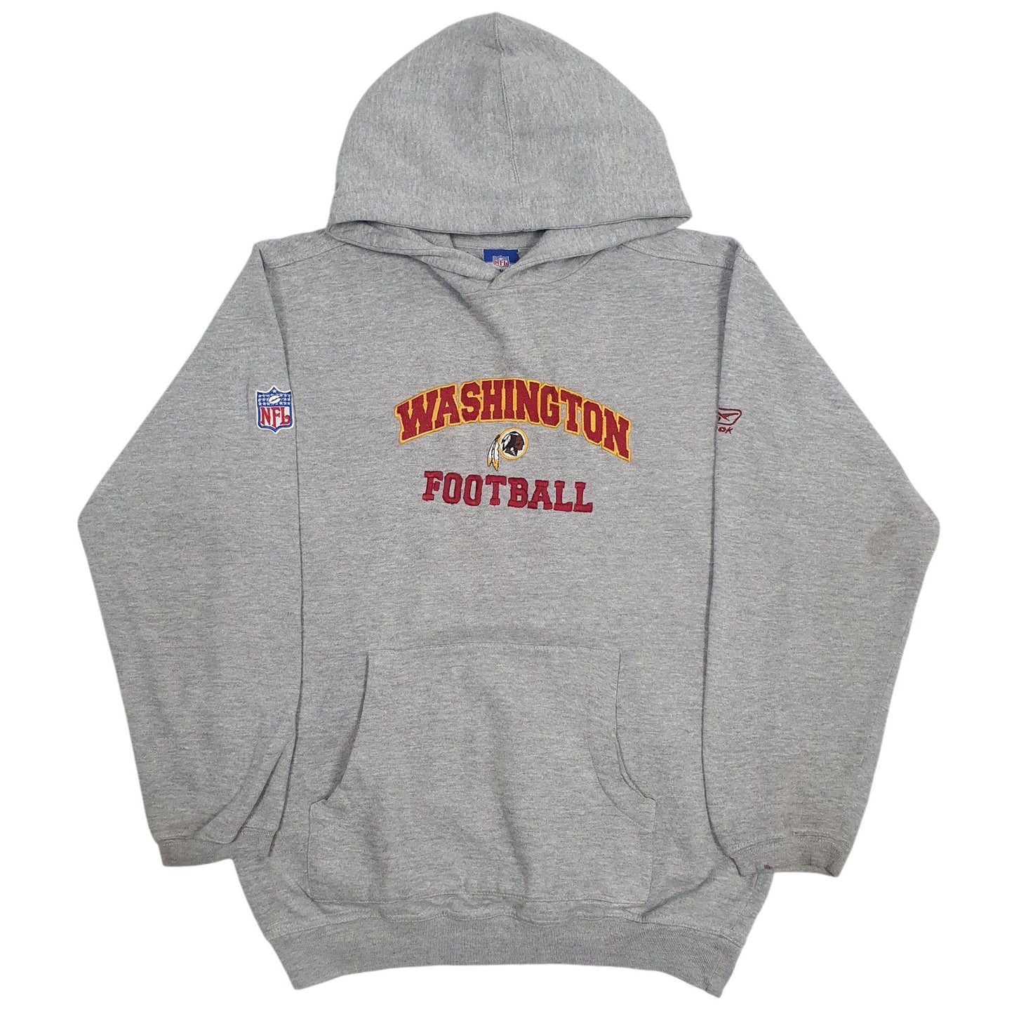 Mens Grey NFL Reebok Washington Redskins Commanders Football Hoodie Jumper