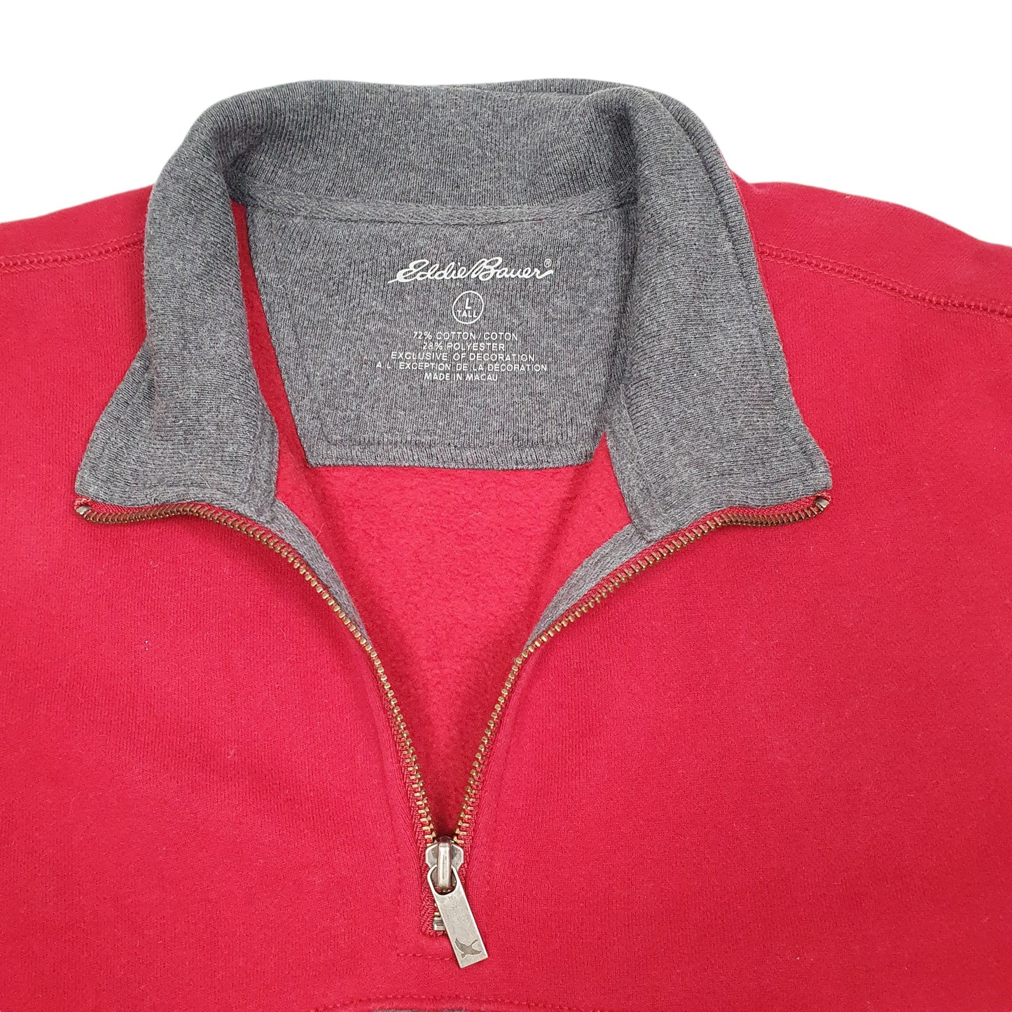 Mens Red Eddie Bauer Tall Sweat Sweater Quarter Zip Jumper