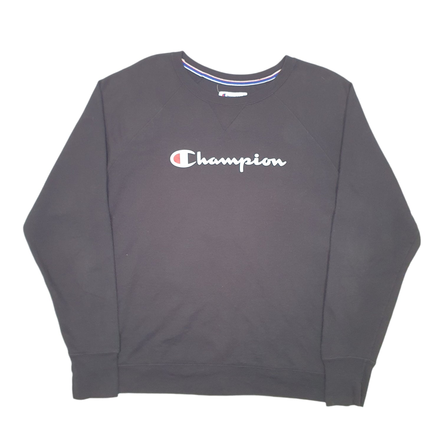 Womens Black Champion Script Raglan Crewneck Jumper