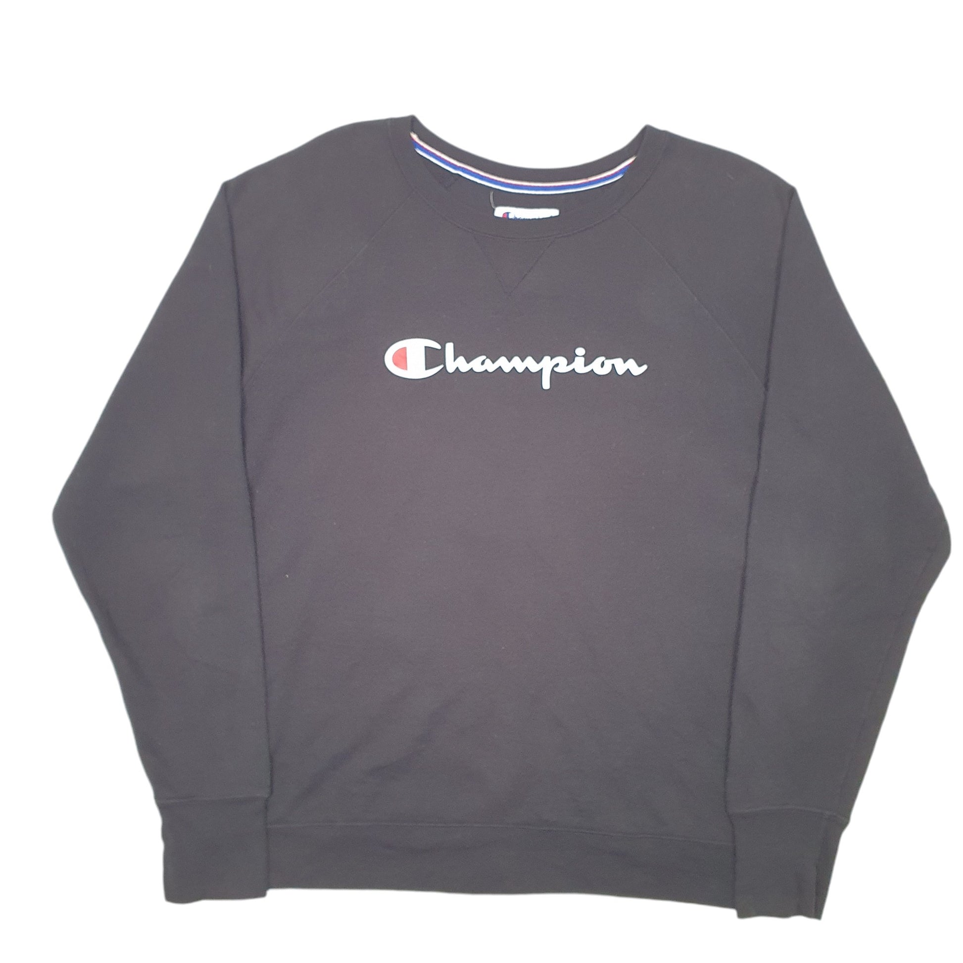 Womens Black Champion Script Raglan Crewneck Jumper