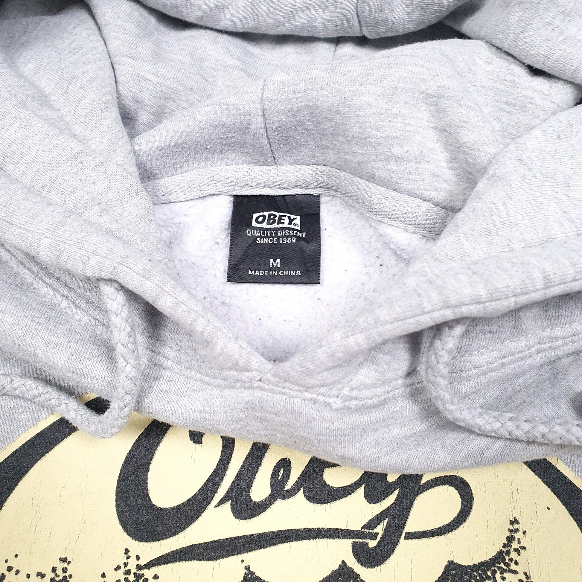 Mens Grey Obey Disent Distressed Since 1989 Hoodie Jumper