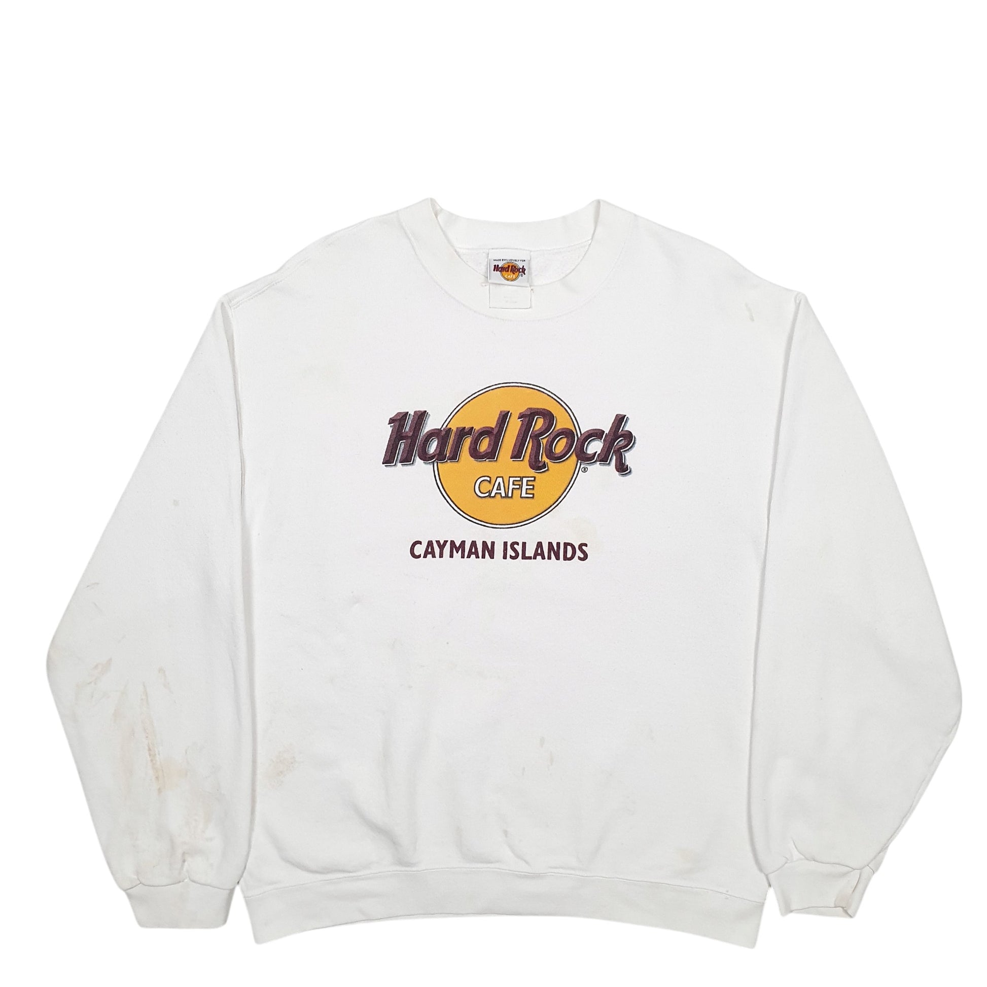 Mens White Hard Rock Cafe Spellout Cayman Islands Made In USA Crewneck Jumper