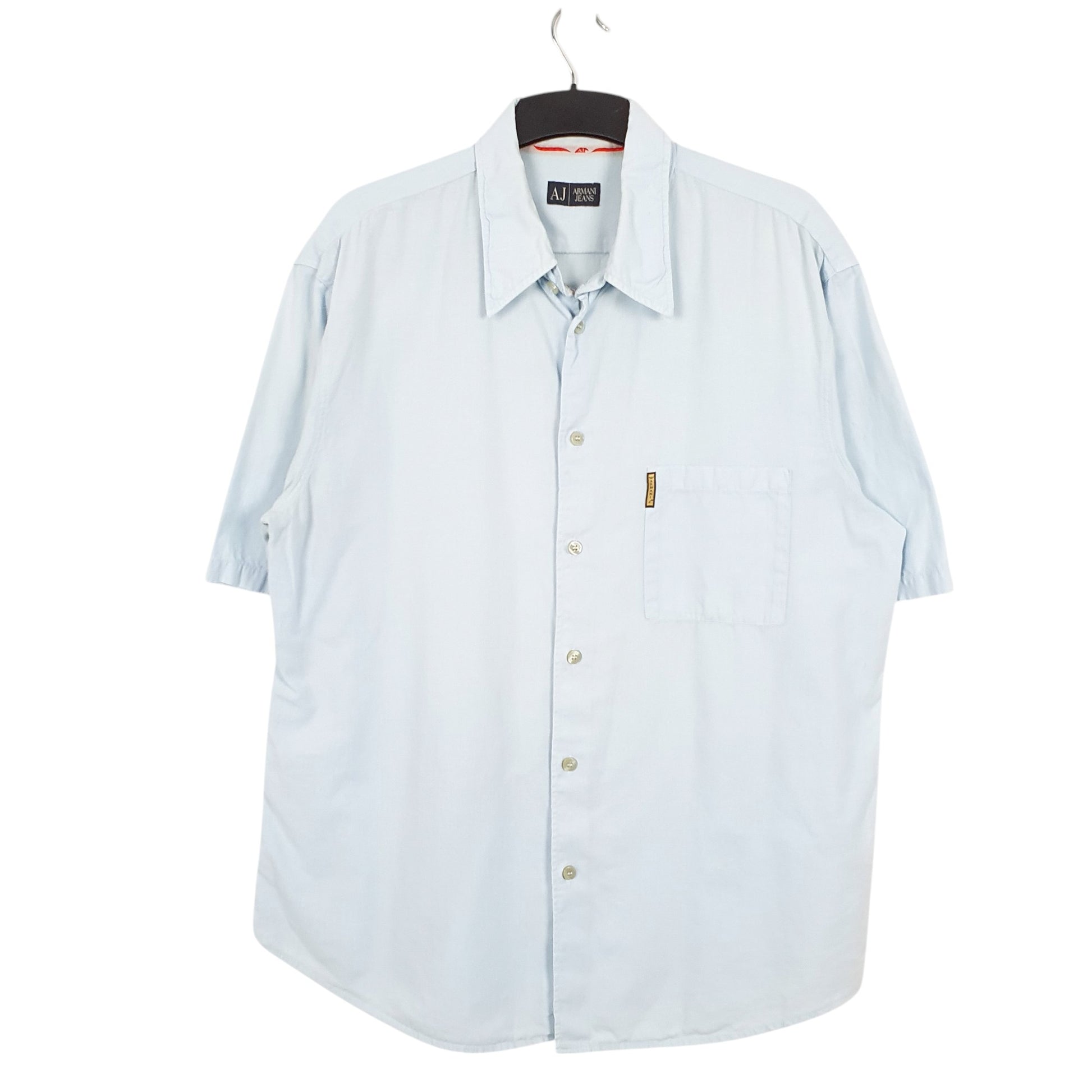 Mens Blue Armani Blend Jeans Short Sleeve Shirt