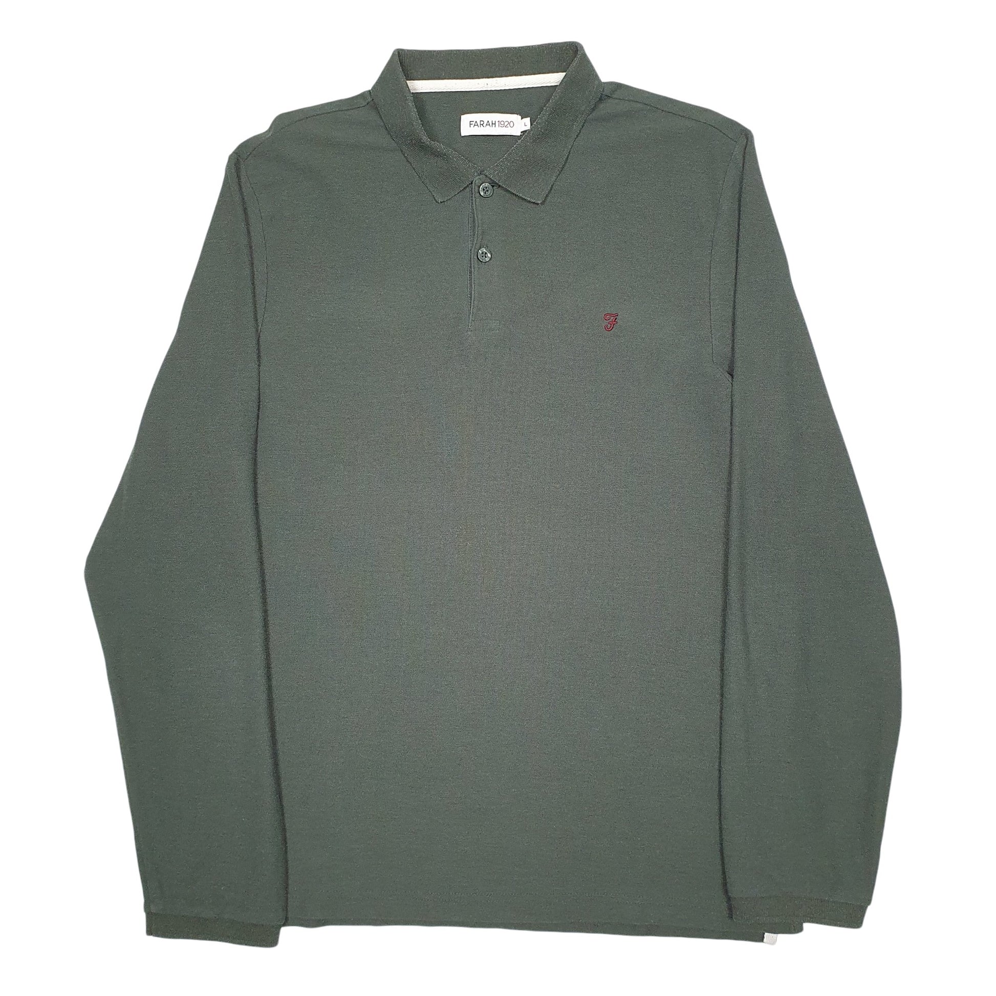 Mens Green Farah1920  Long Sleeve Polo Shirt