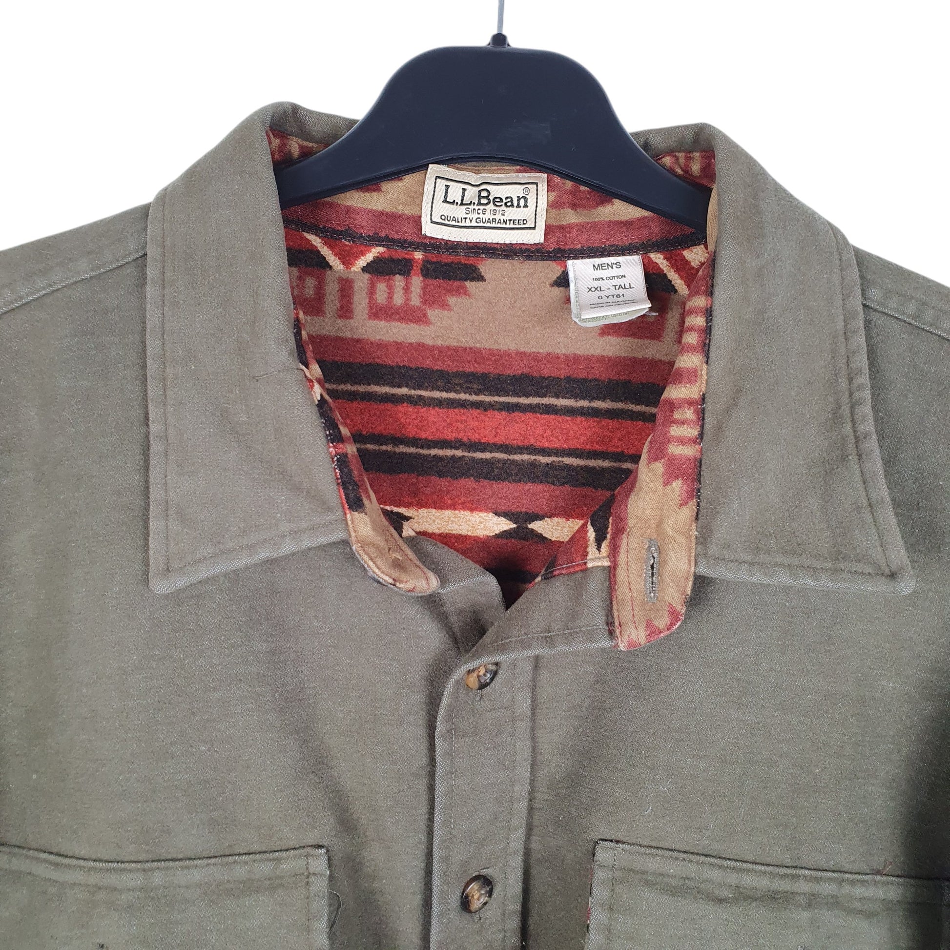 Mens Khaki L.L.Bean Tall Overshirt Shacket Navajo Long Sleeve Shirt
