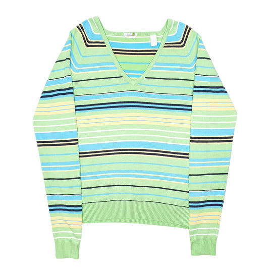 Womens Green Izod Stripe Raglan V Neck Jumper