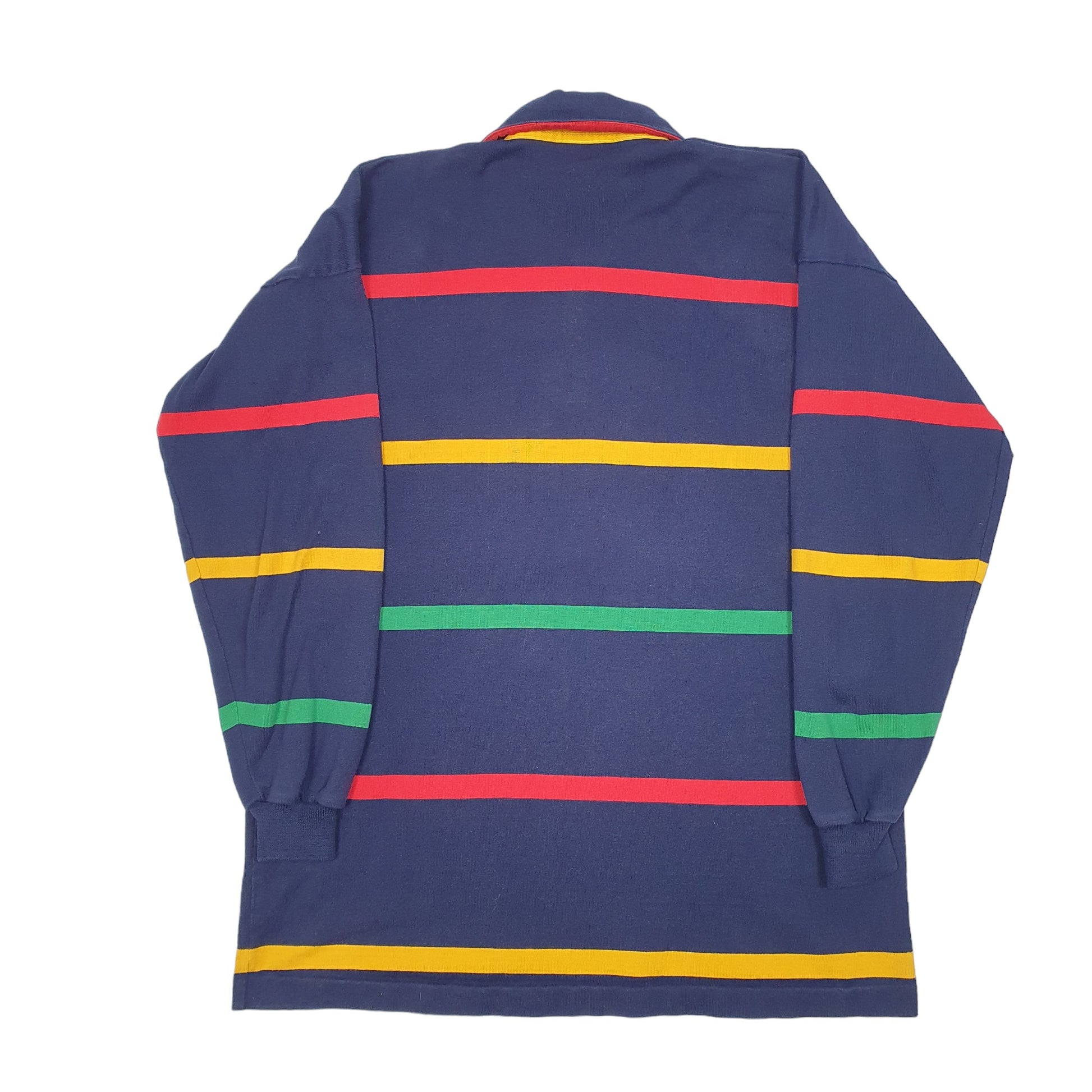 Mens Navy Canterbury Rugby Australia Spellout Striped Long Sleeve Polo Shirt