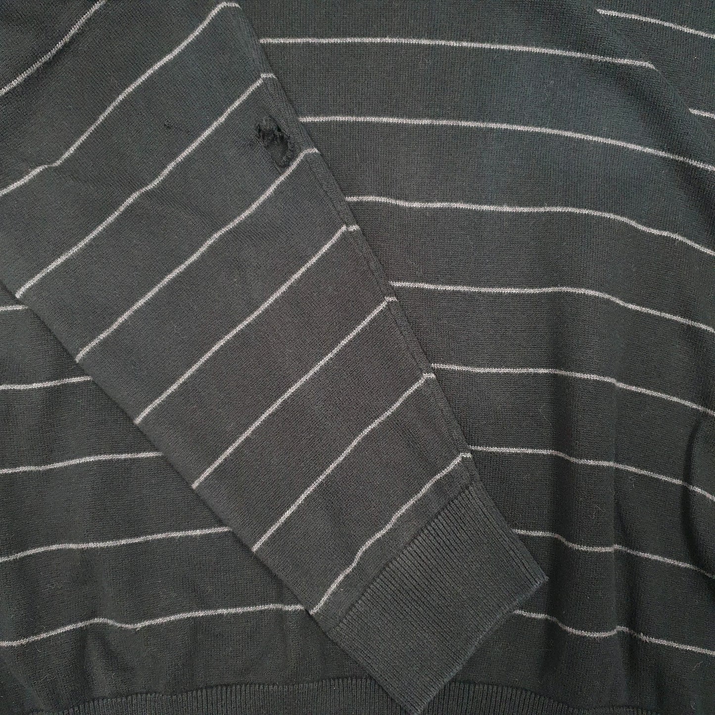 Mens Black Nautica Knit Striped V Neck Jumper