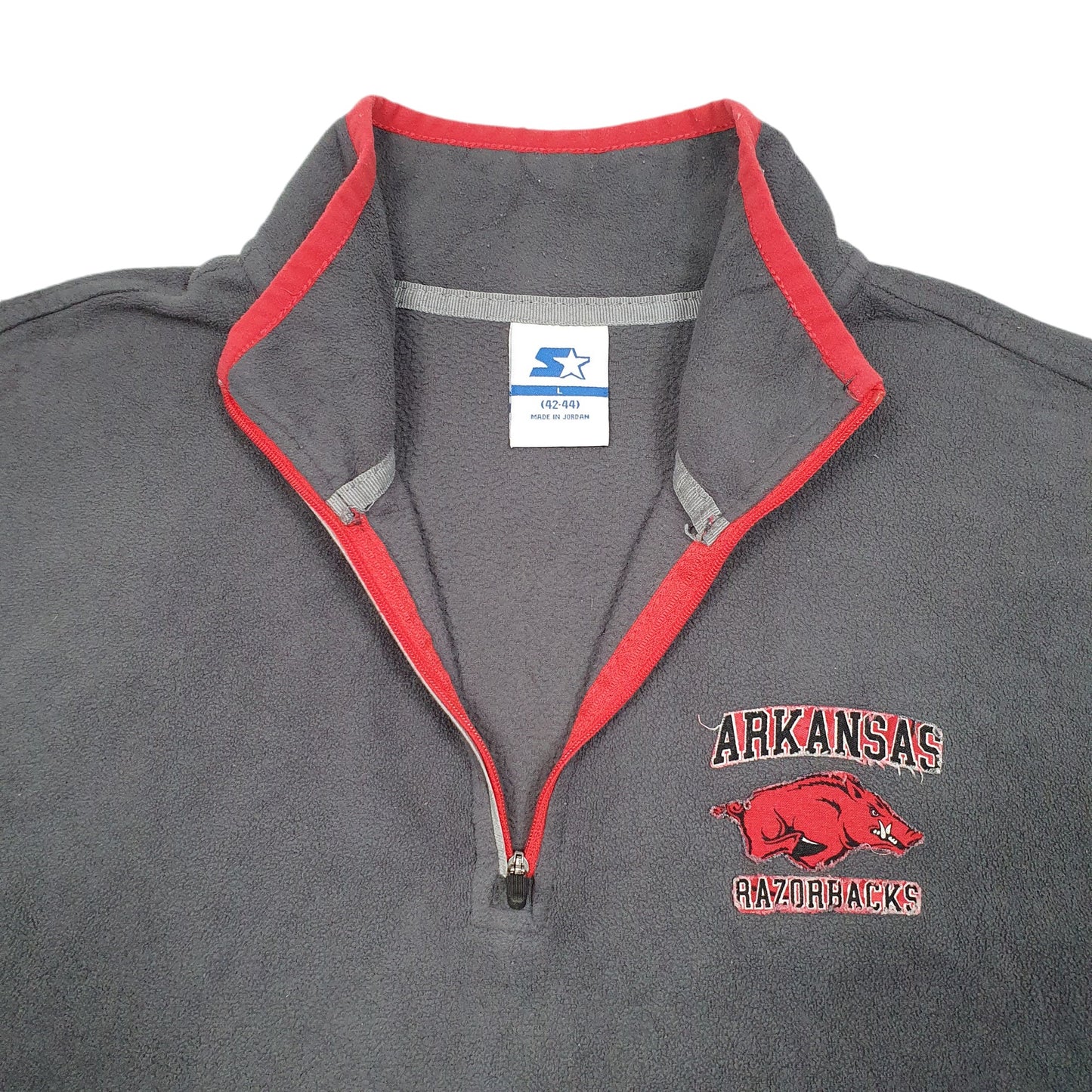 Mens Grey Starter Arkansas Razorbacks Football USA Quarter Zip Jumper