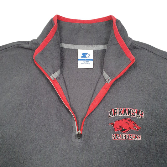 Mens Grey Starter Arkansas Razorbacks Football USA Quarter Zip Jumper