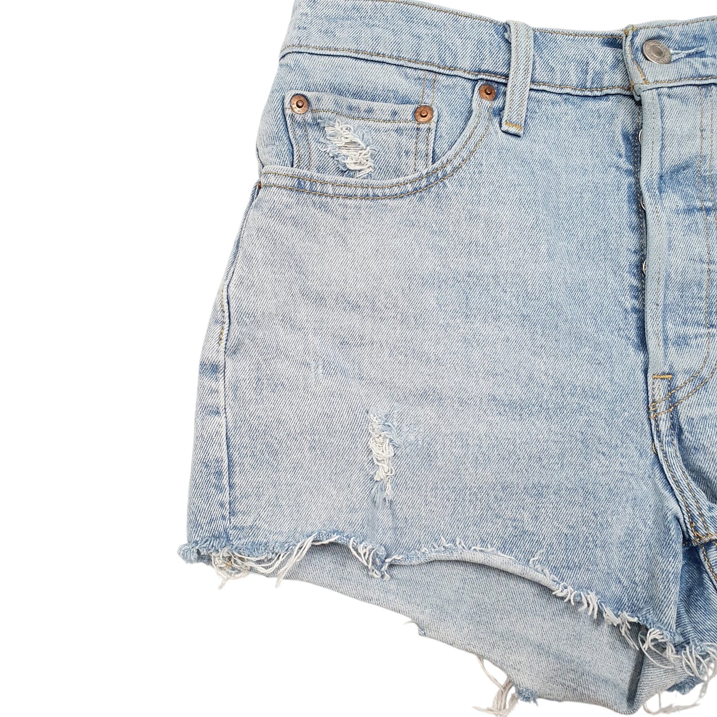Womens Blue Levis 501 Jorts Hot Pants Disressed Denim Shorts