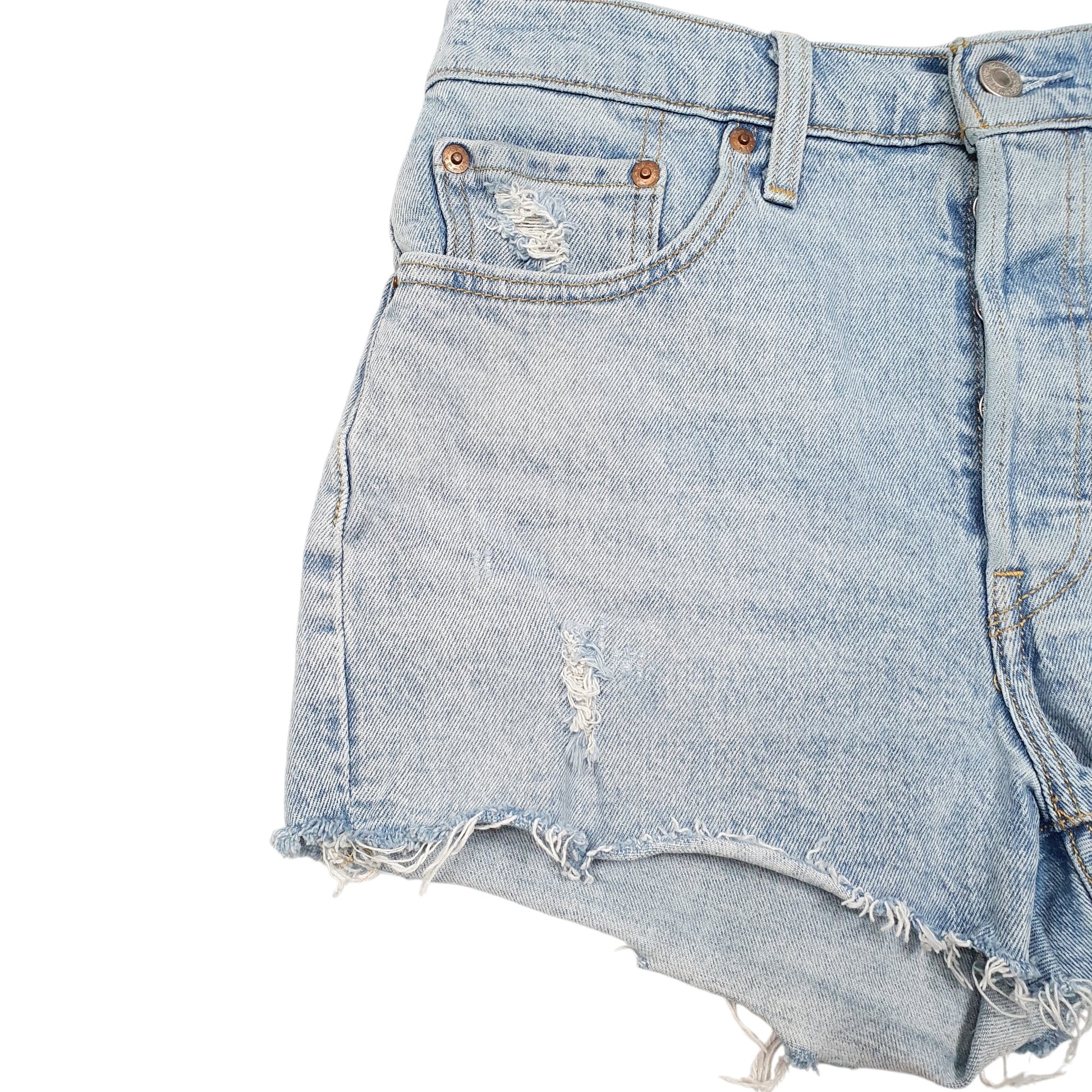 Womens Blue Levis 501 Jorts Hot Pants Disressed Denim Shorts