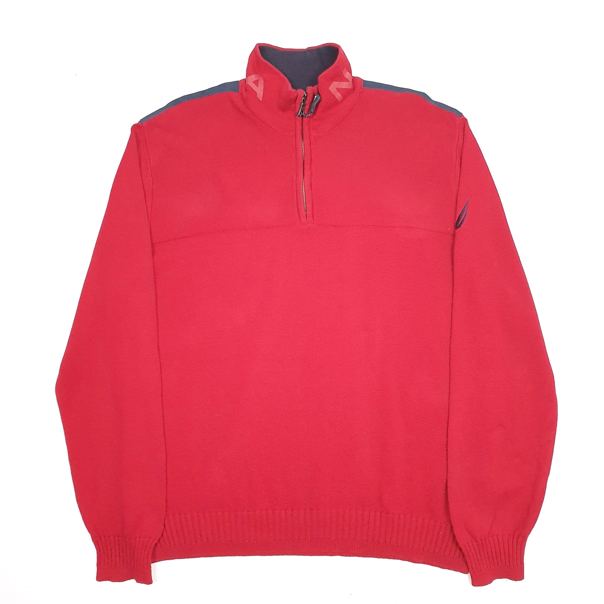 Mens Red Nautica Knit Quarter Zip Jumper