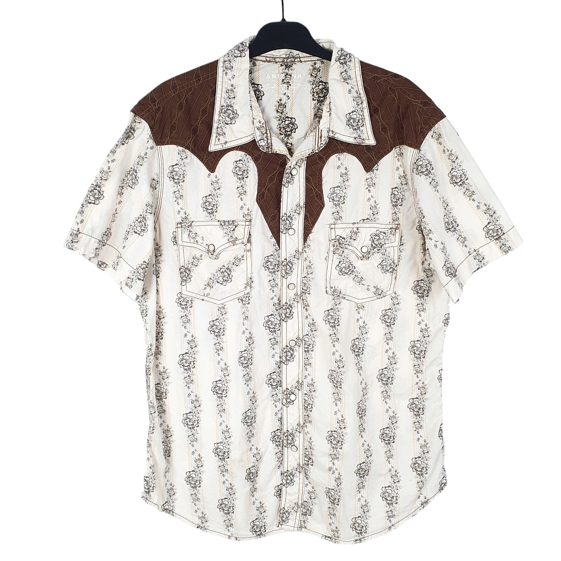 Mens Cream Arizona Jeans Company Floral Western Short Sleeve Shirt