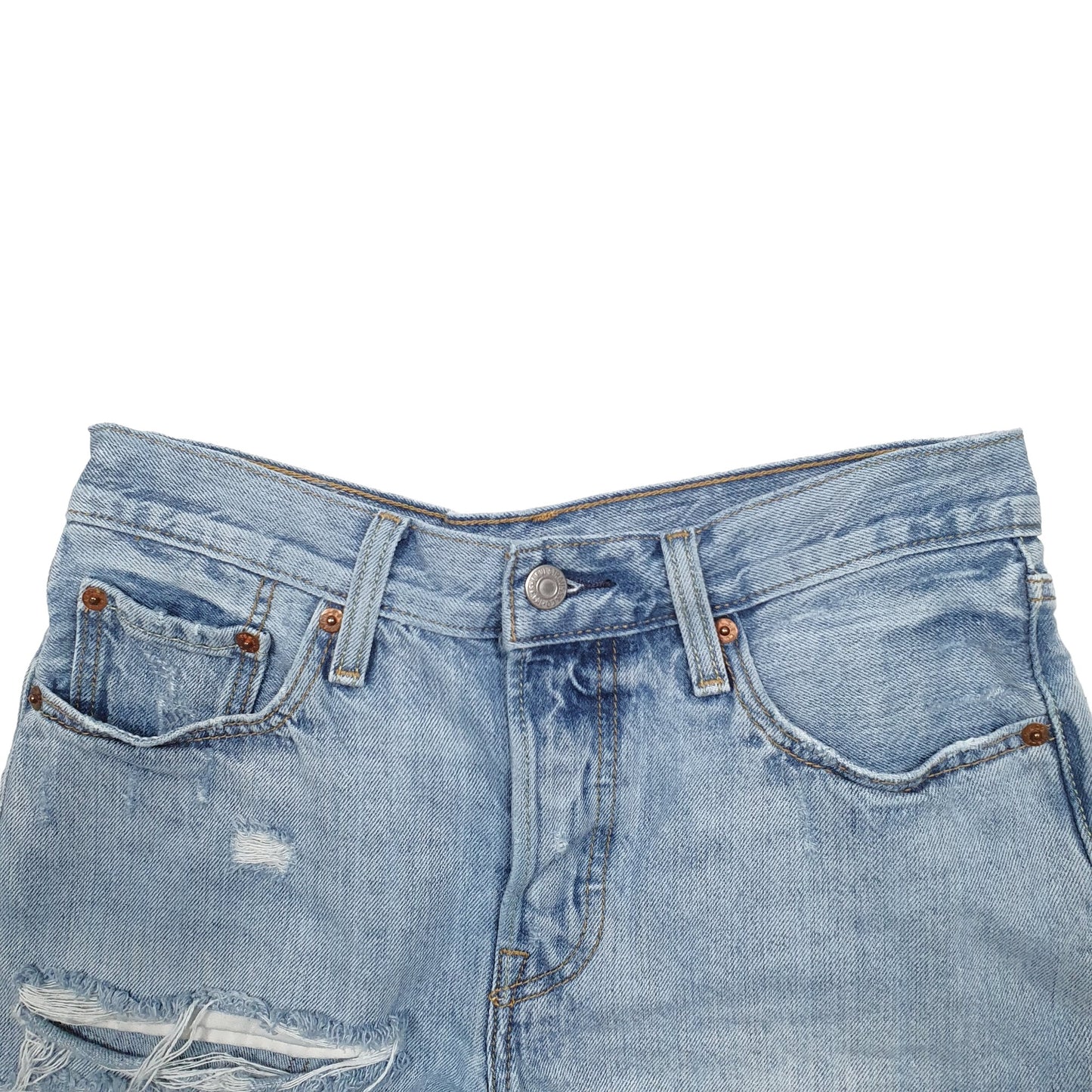 Womens Blue Levis 501 Denim Jorts Distressed Denim Shorts