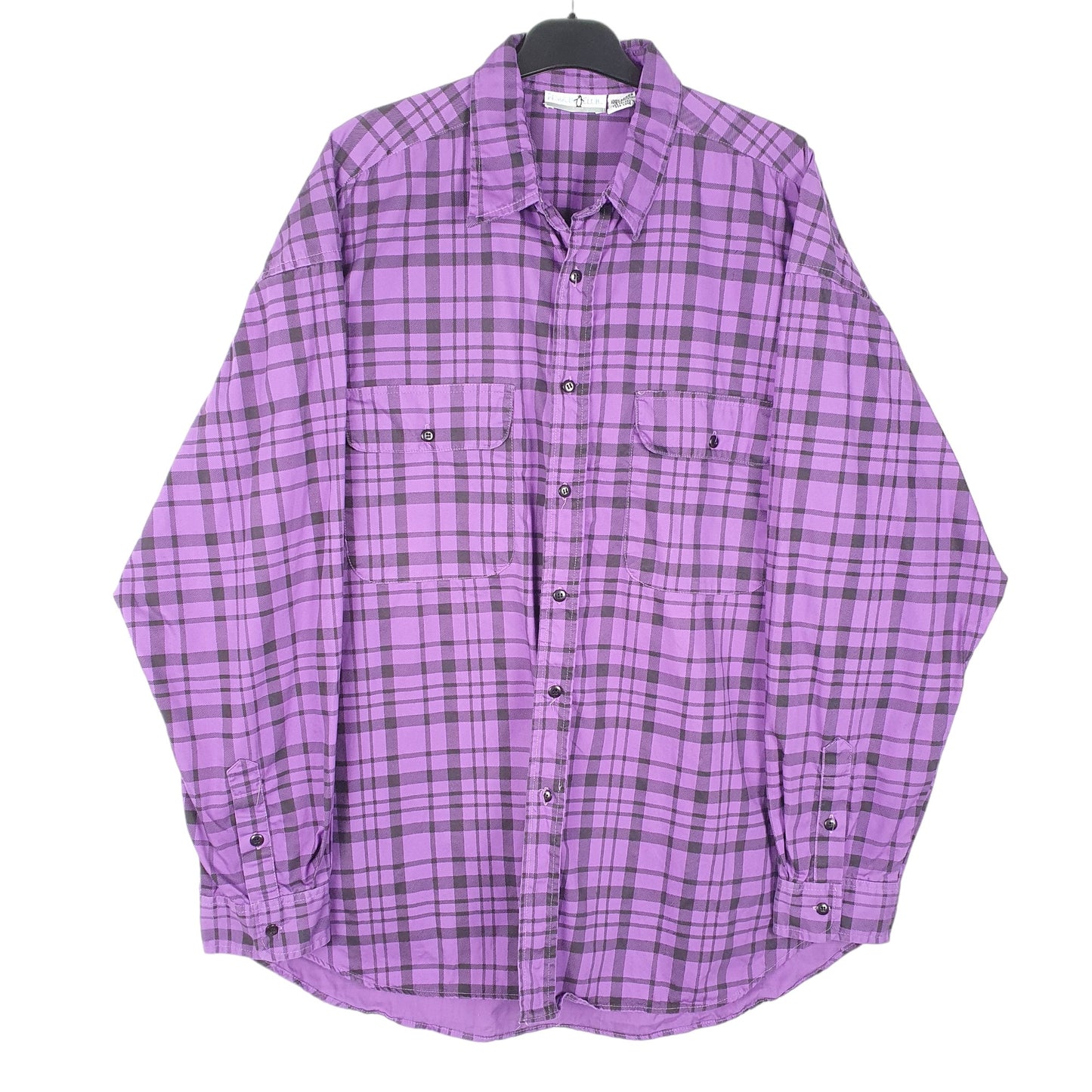 Mens Purple Penguin Club Plaid Long Sleeve Shirt