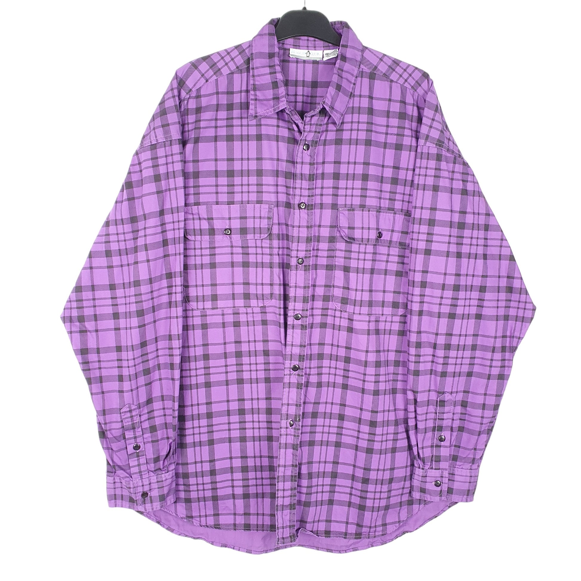 Mens Purple Penguin Club Plaid Long Sleeve Shirt