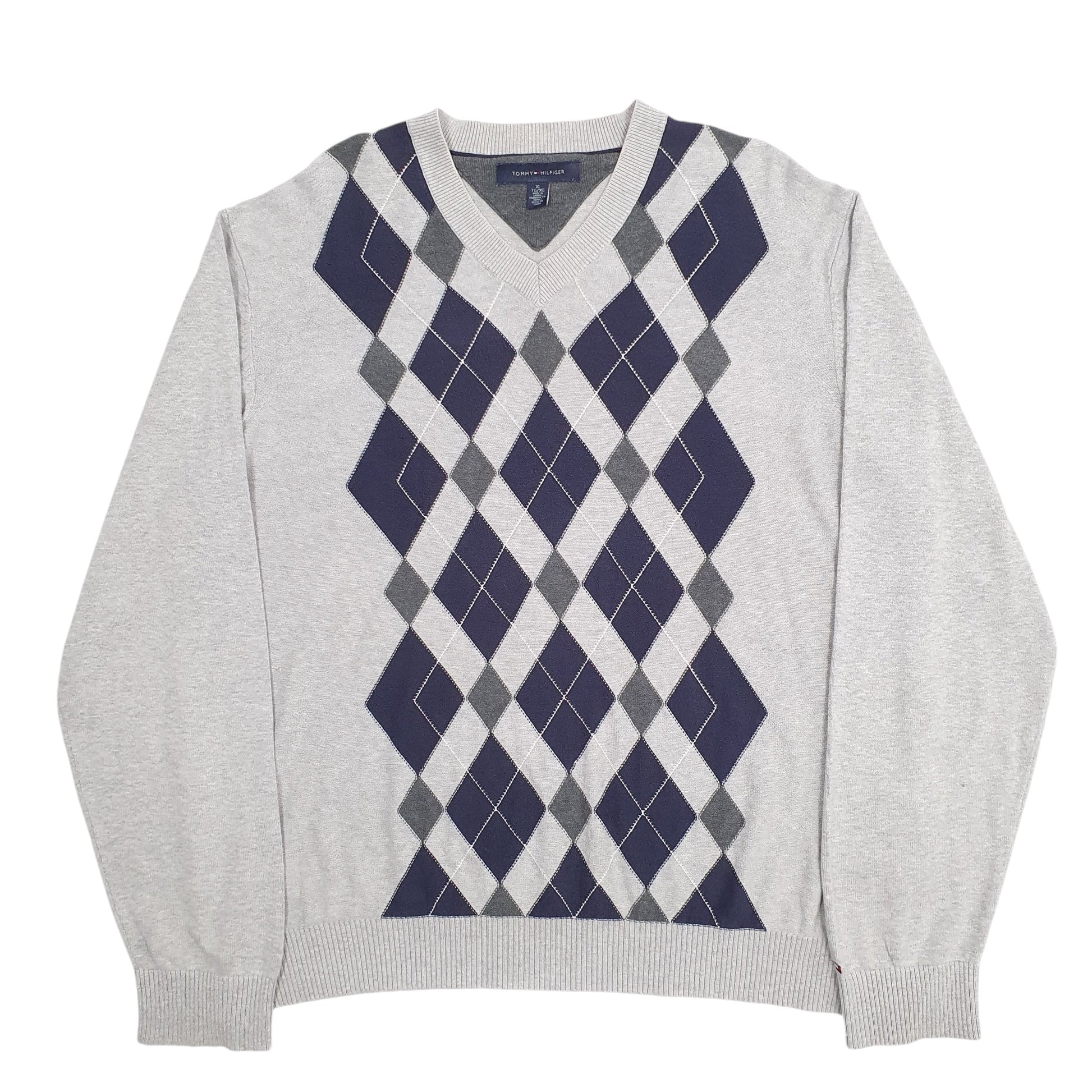 Mens Grey Tommy Hilfiger Knit V Neck Jumper