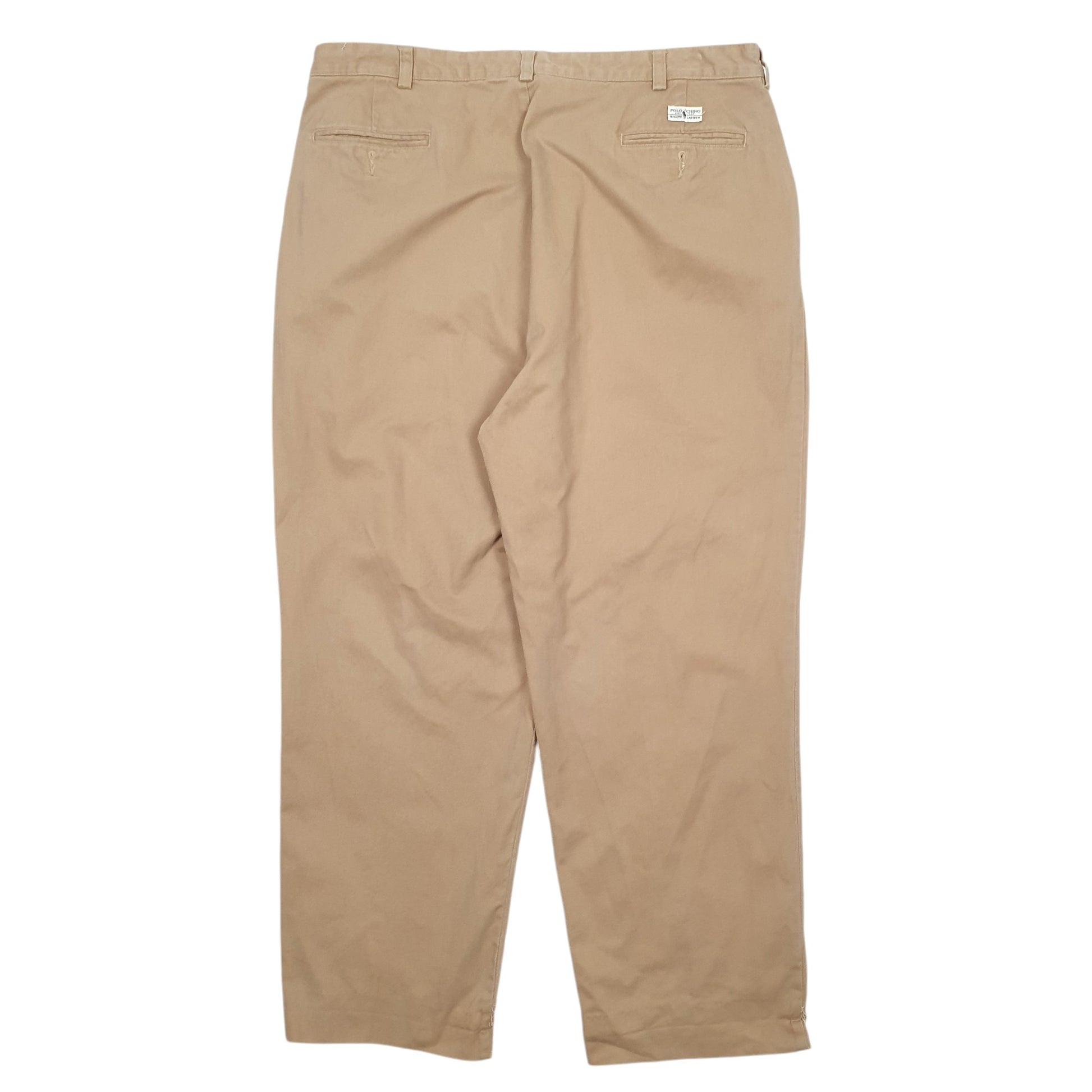 Mens Beige Polo Ralph Lauren Double Pleated Vintage 2000's Chino Trousers