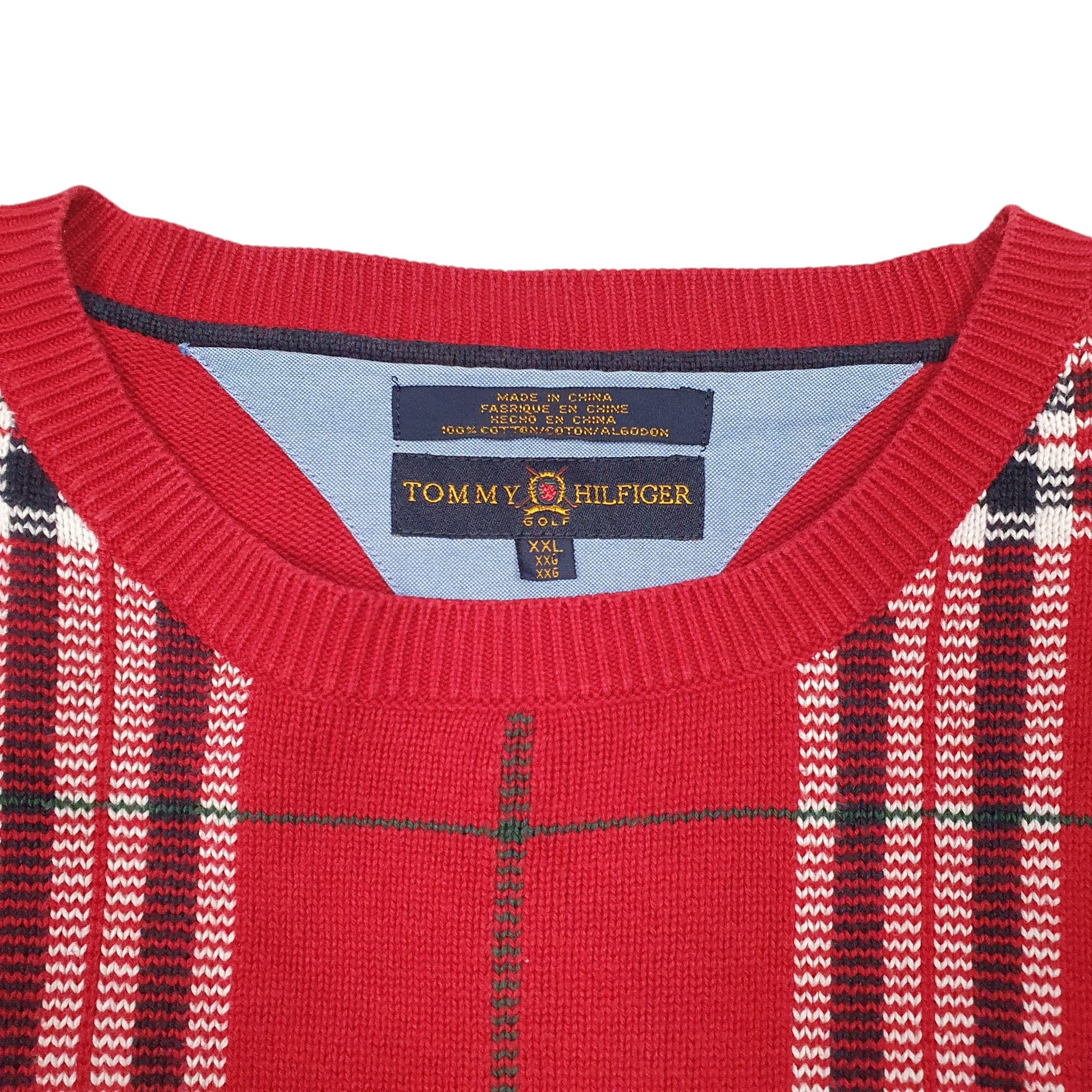 Mens Red Tommy Hilfiger Vintage Golf Sweater 2000s 2003 Crewneck Jumper