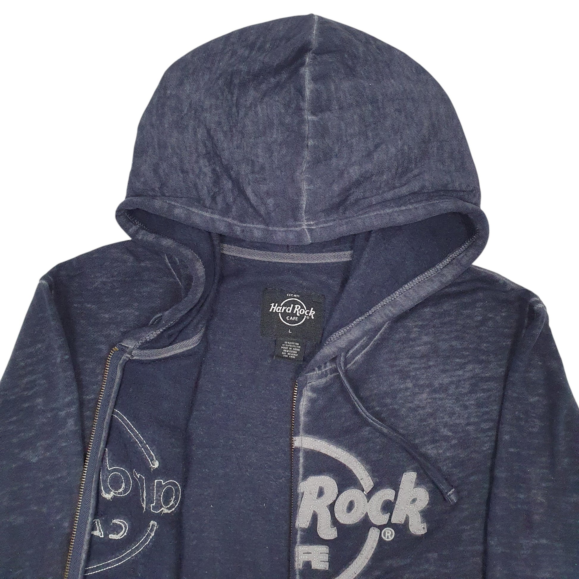Mens Grey Hard Rock Cafe Spellout Full Zip Jumper