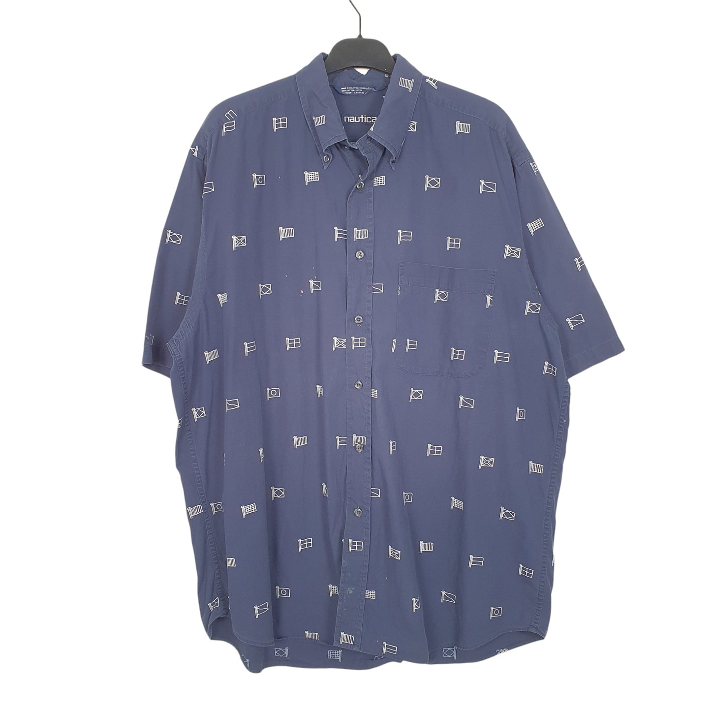 Mens Navy Nautica Sailing Yachting Flags Short Sleeve Shirt