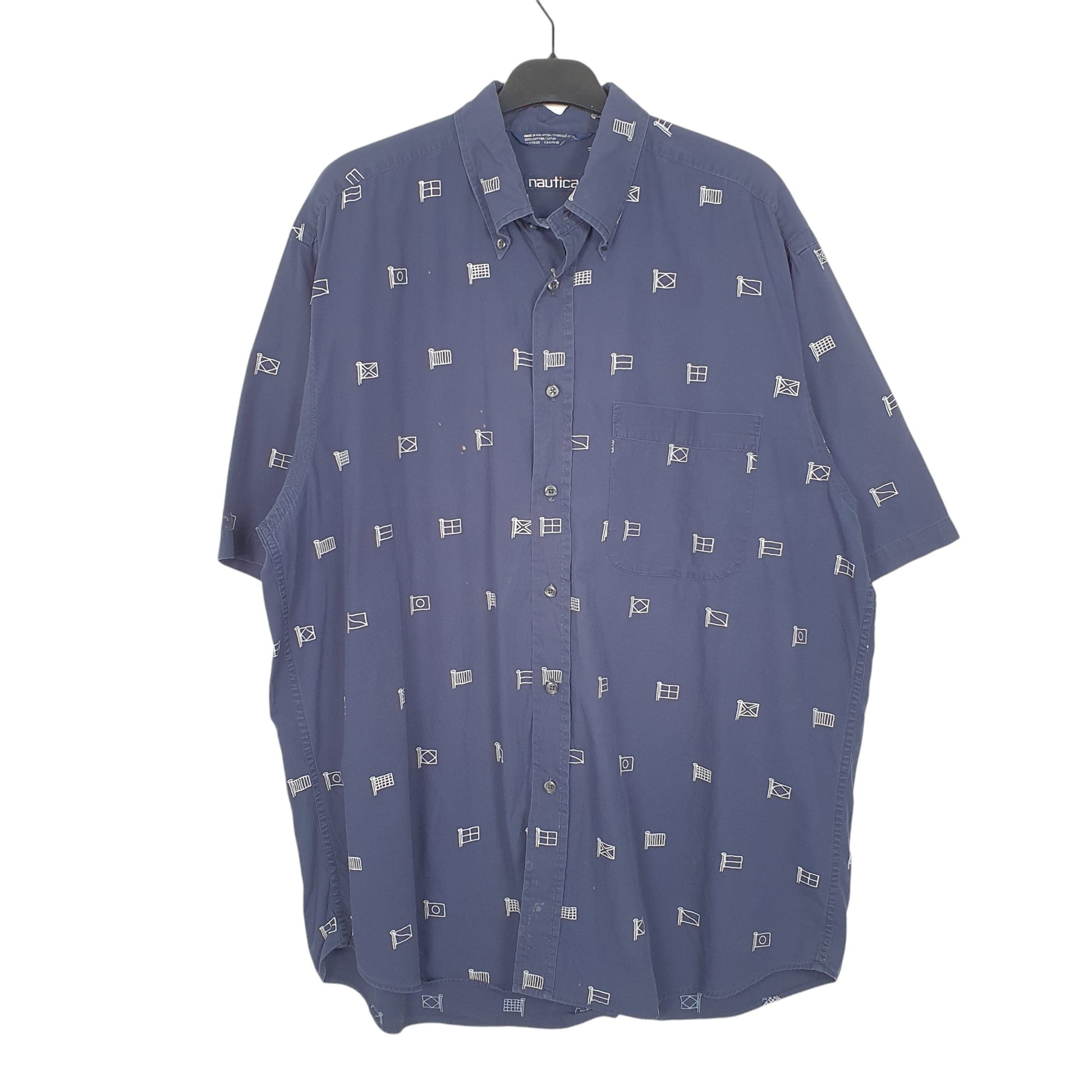 Mens Navy Nautica Sailing Yachting Flags Short Sleeve Shirt