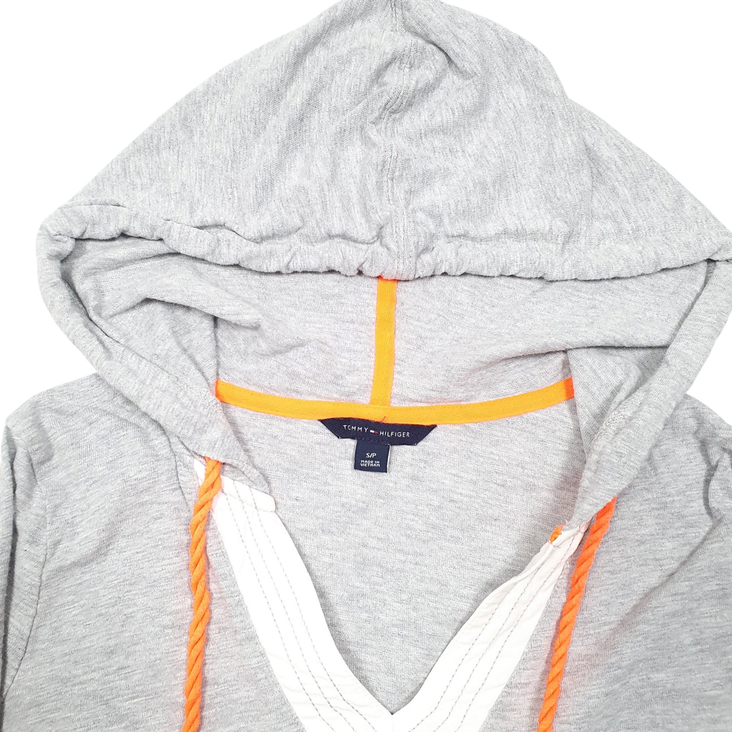 Womens Grey Tommy Hilfiger Hooded V Neck Long Sleeve T Shirt