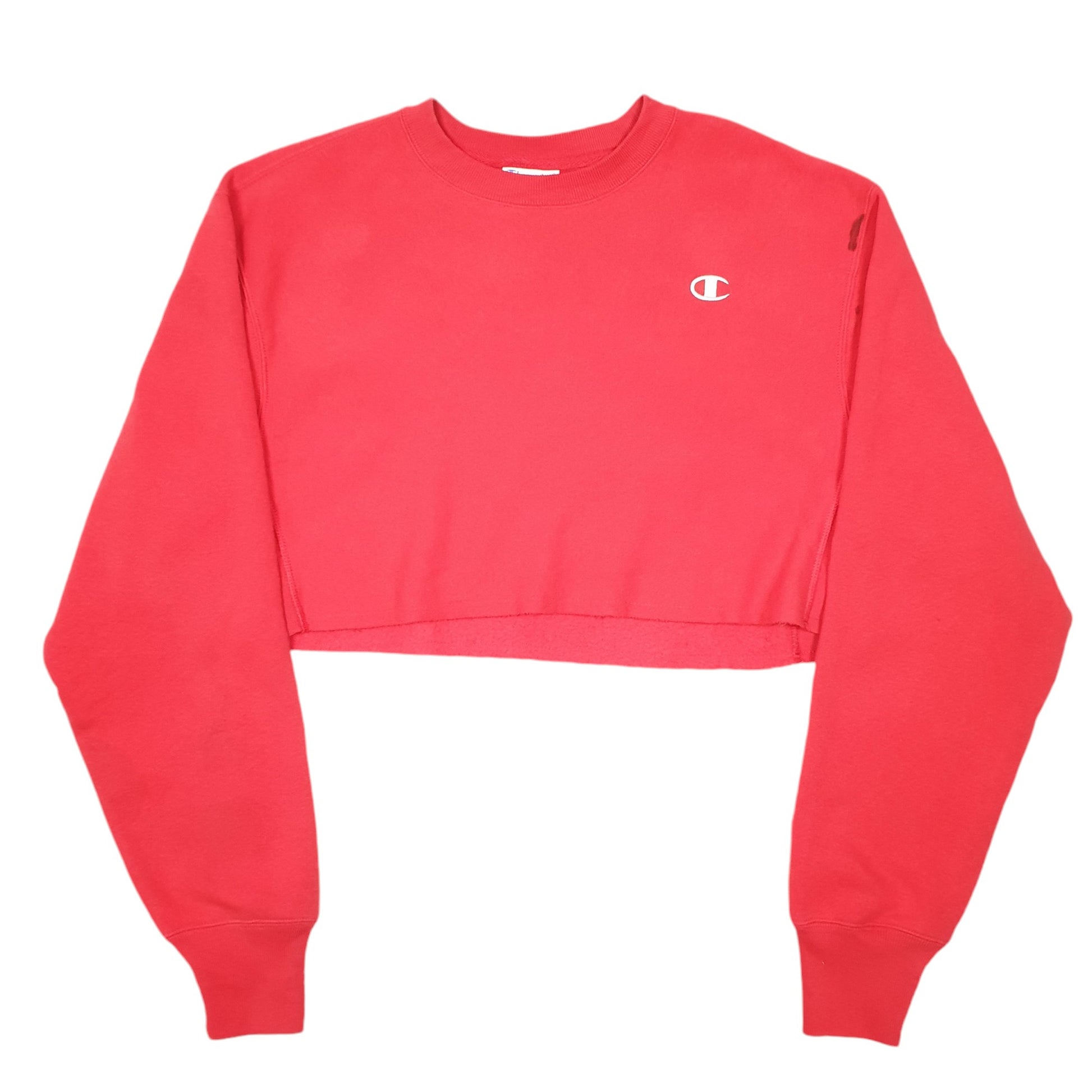 Womens Red Champion Reverse Weave Cropped Cut Off Crewneck Jumper