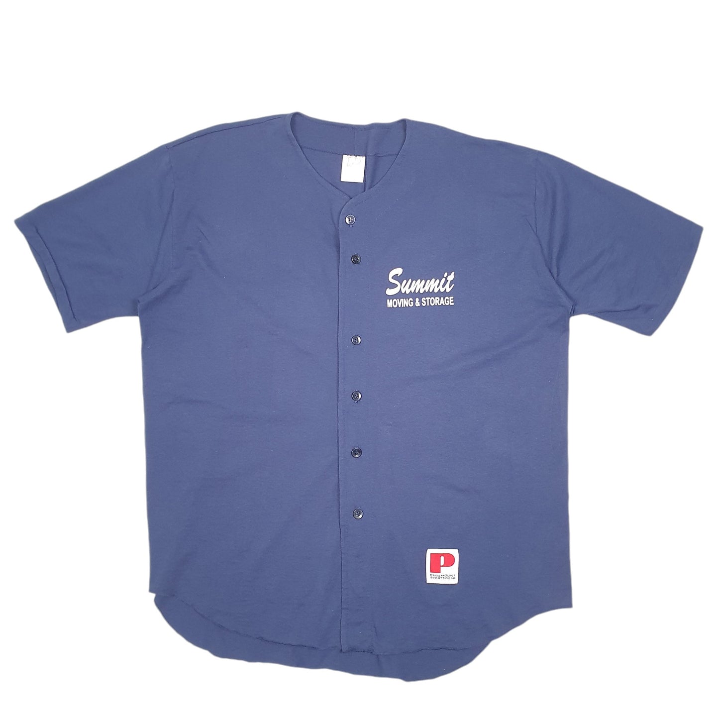 Mens Navy Paramount Sportswear Vintage Baseball Jersey Summit Moving & Storage Made In USA Short Sleeve T Shirt
