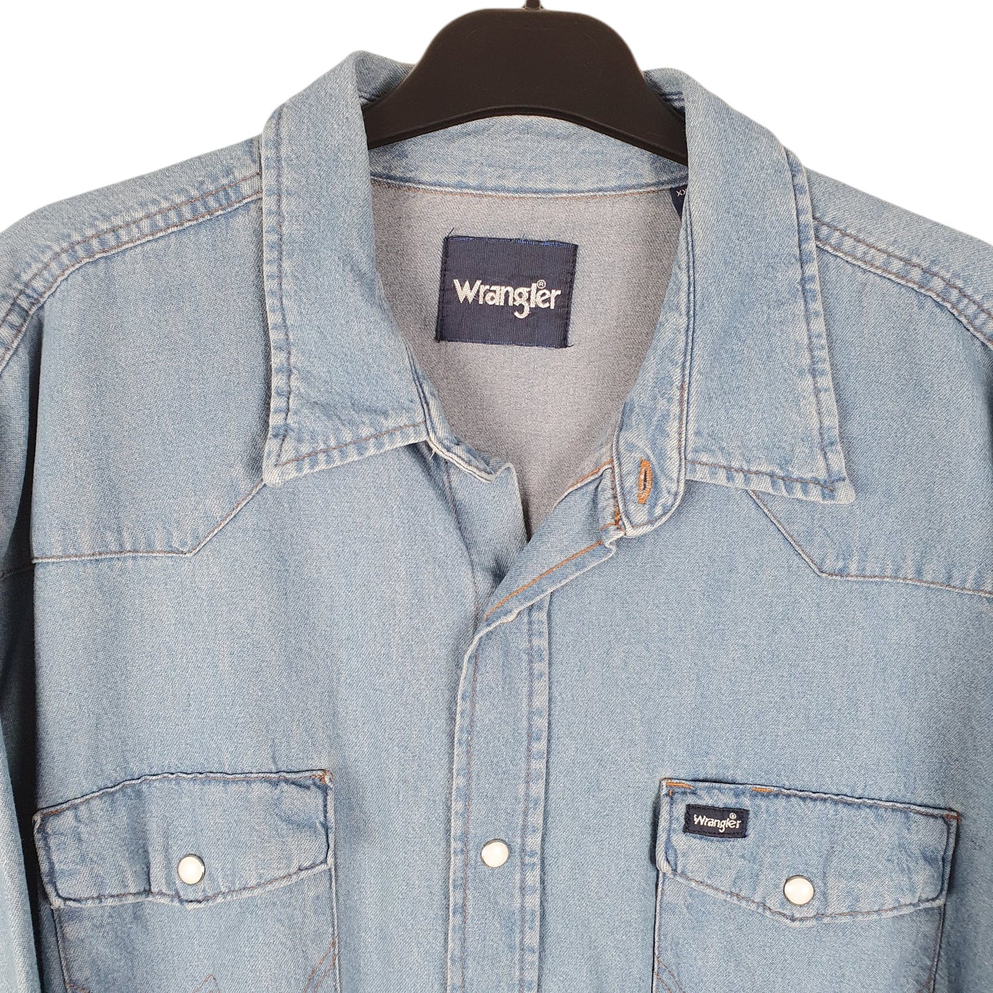 Mens Blue Wrangler Denim Jeans Western Pearl Snap Cowboy Long Sleeve Shirt