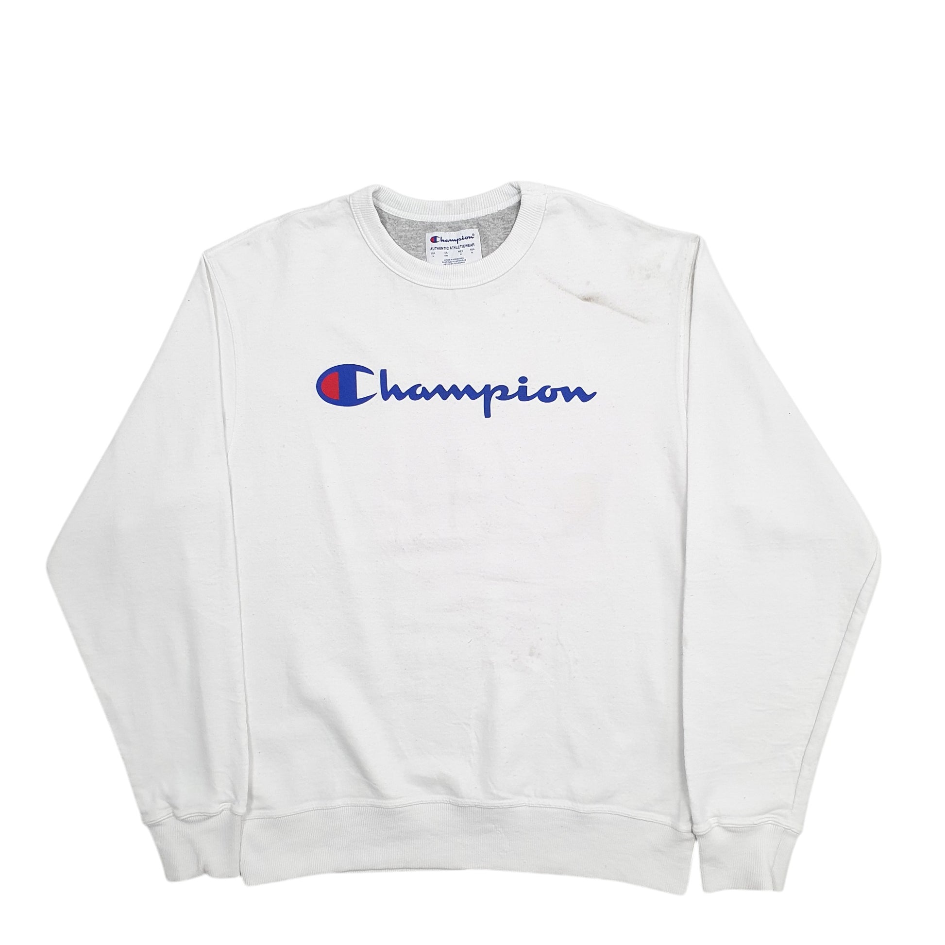 Mens White Champion Spellout Crewneck Jumper