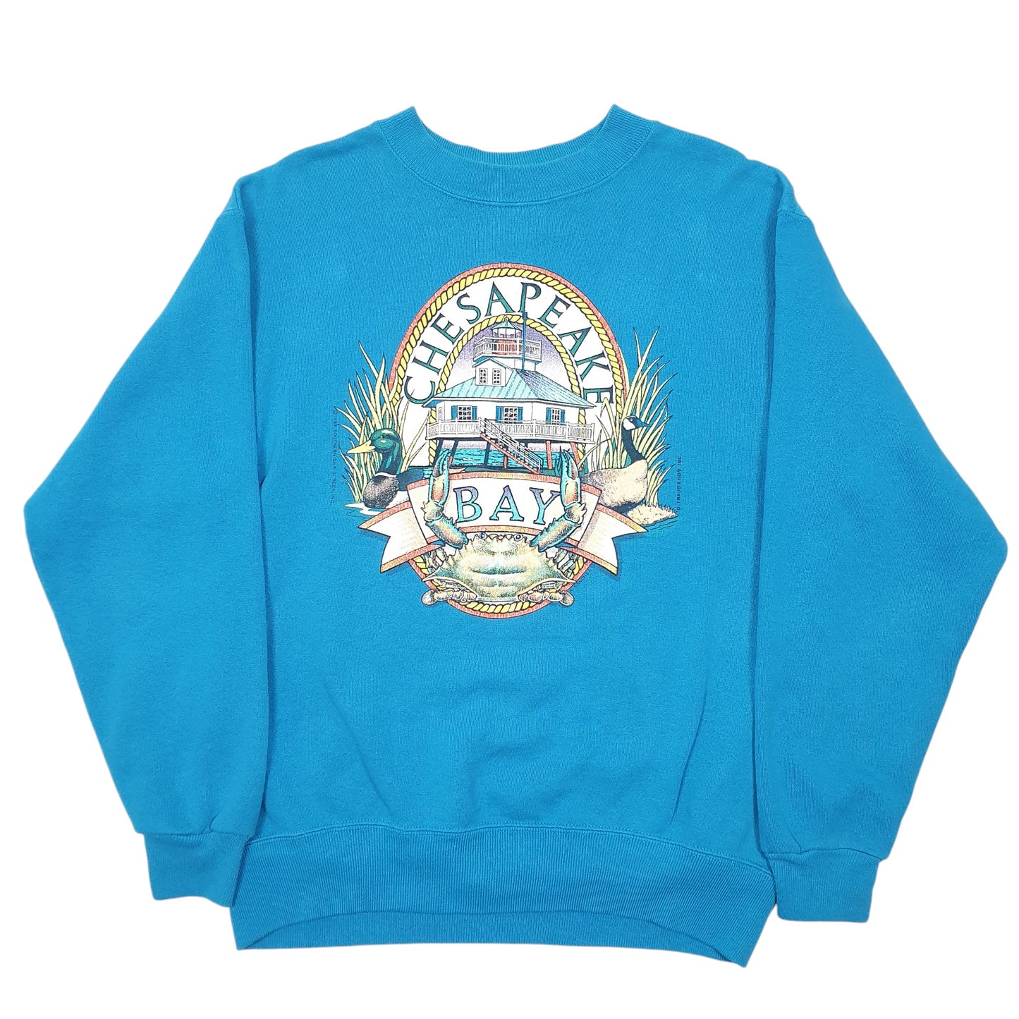Mens Blue Hanes Vintage 80s Chesapeake Bay 1988 Crewneck Jumper