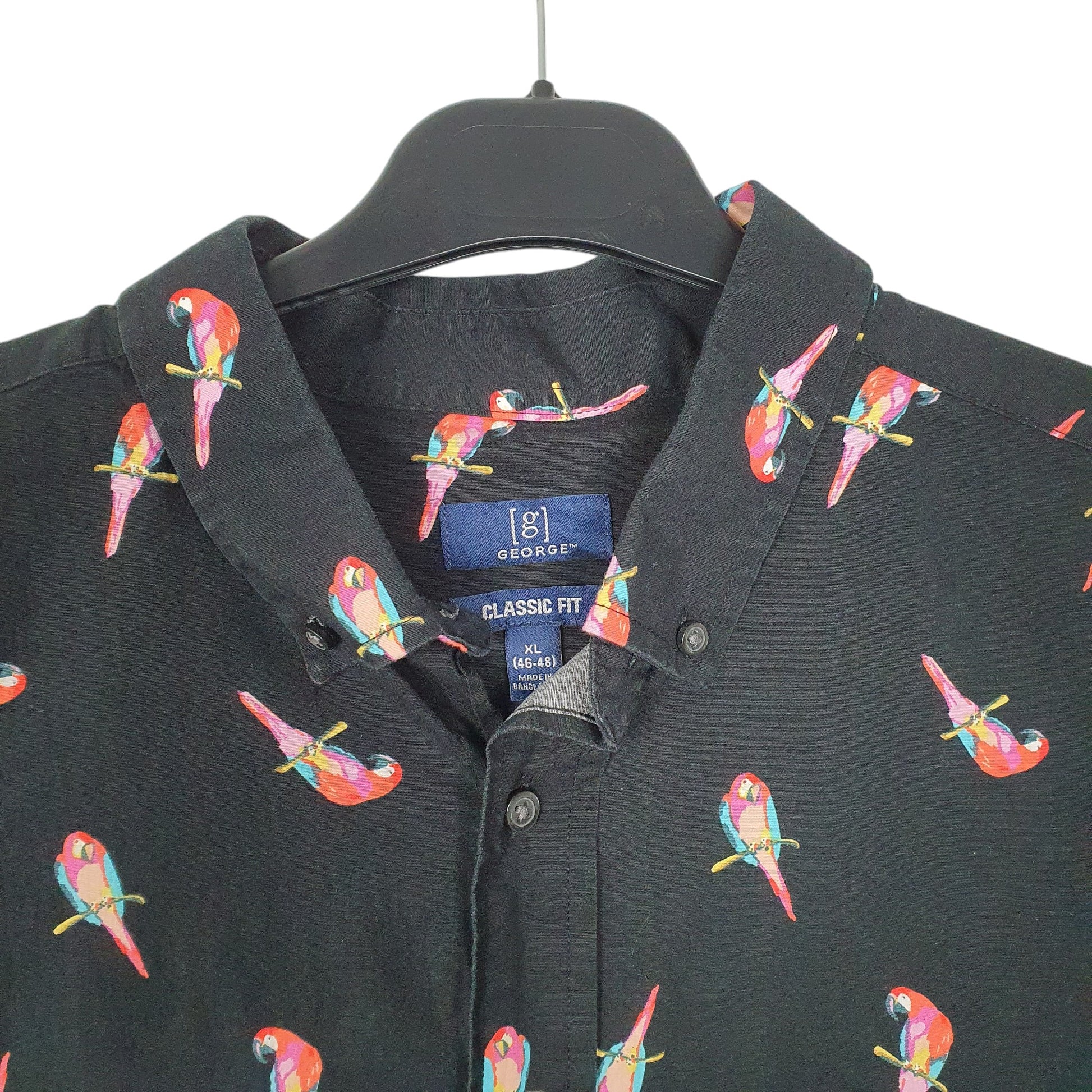 Mens Black George Parrots Hawaiian Short Sleeve Shirt