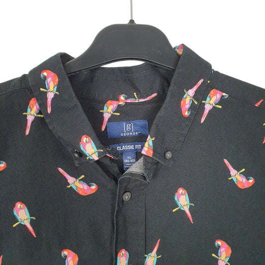 Mens Black George Parrots Hawaiian Short Sleeve Shirt