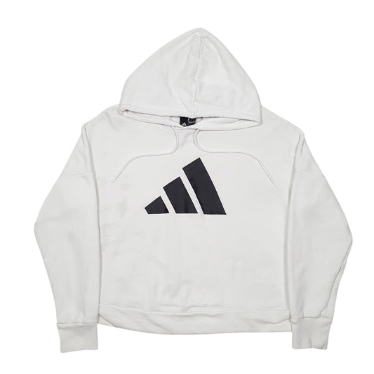 Womens White Adidas Oversized Cropped Gym Workout Hoodie Jumper