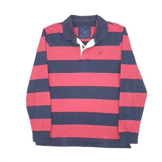 Mens Red Crew Clothing Rugby Long Sleeve Polo Shirt