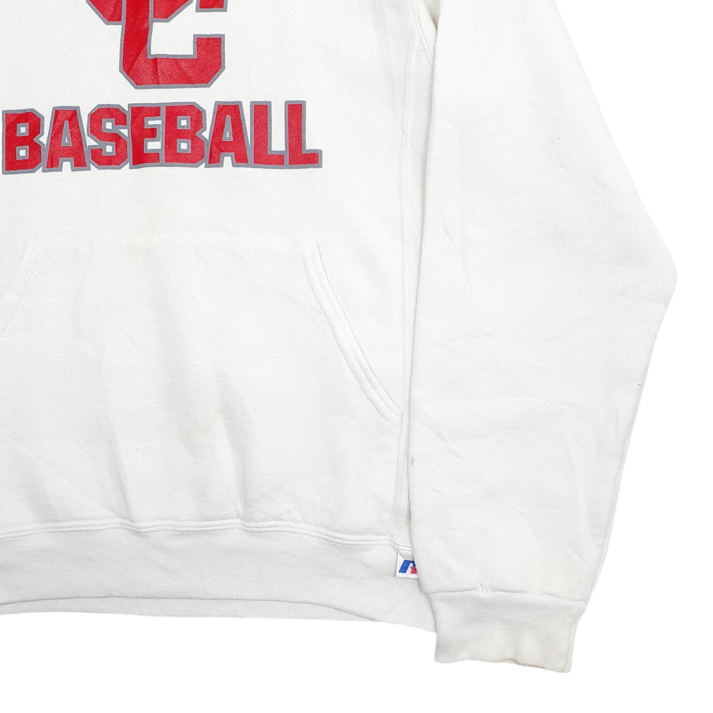 Mens White Russell Athletic SC Baseball Spellout Hoodie Jumper