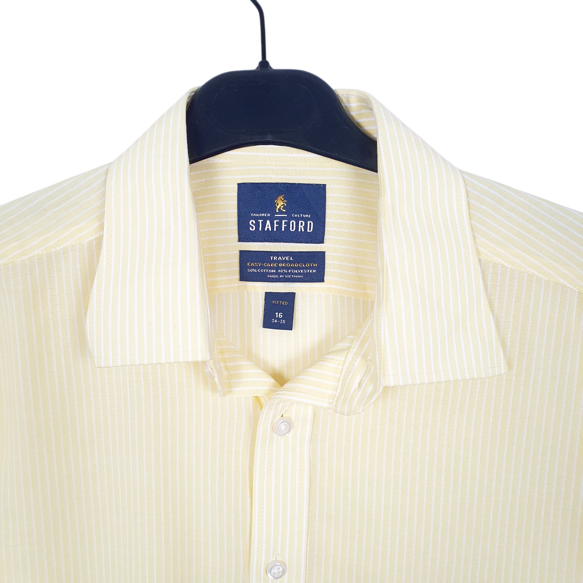 Mens Yellow Stafford Travel Easy Care Broadcloth Fitted Long Sleeve Shirt