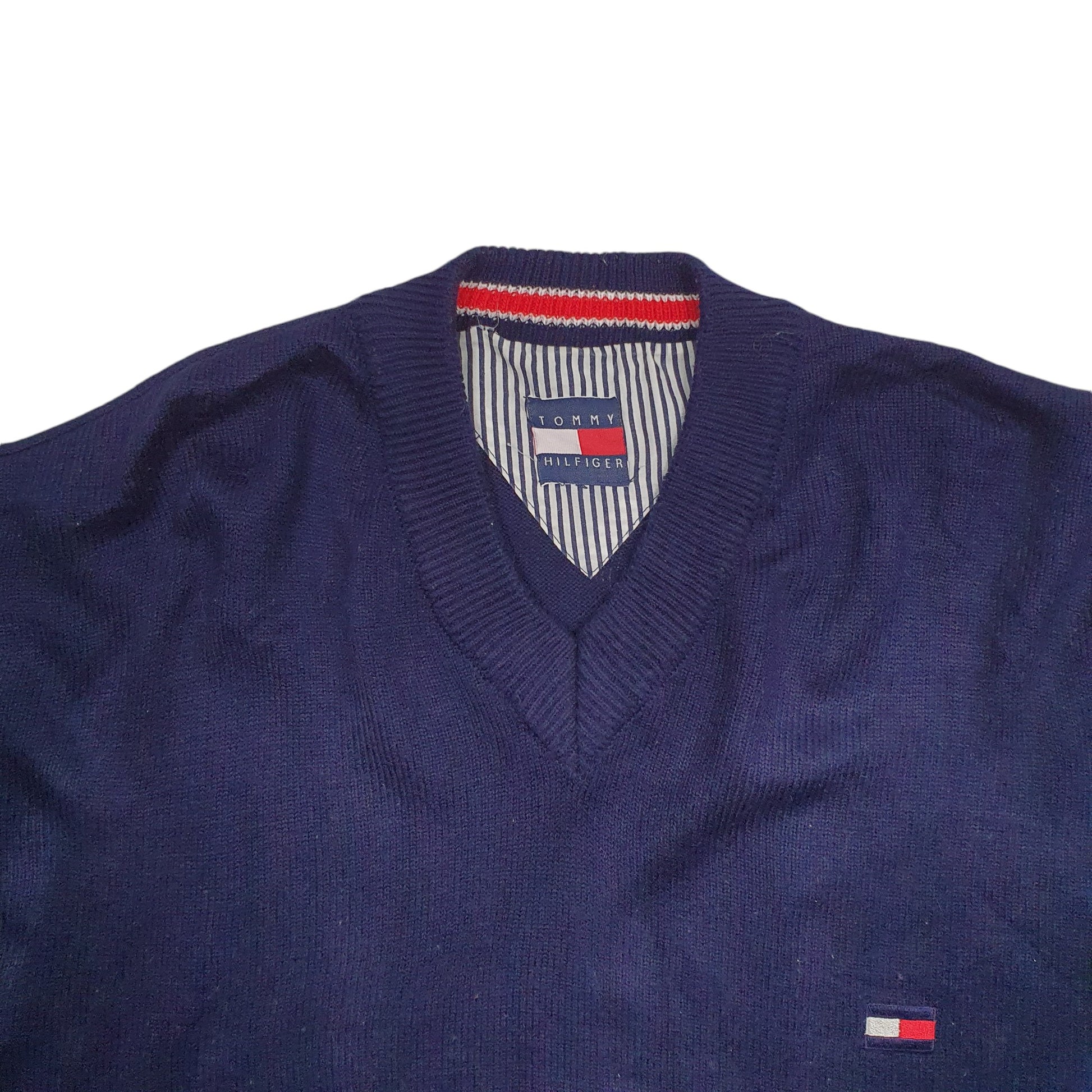 Mens Navy Tommy Hilfiger Knit V Neck Jumper