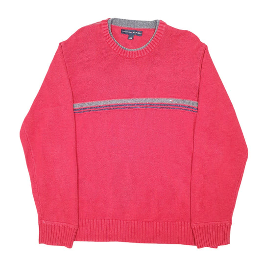 Mens Red Tommy Hilfiger Vintage Knit 2000s Stripe Sweater Crewneck Jumper