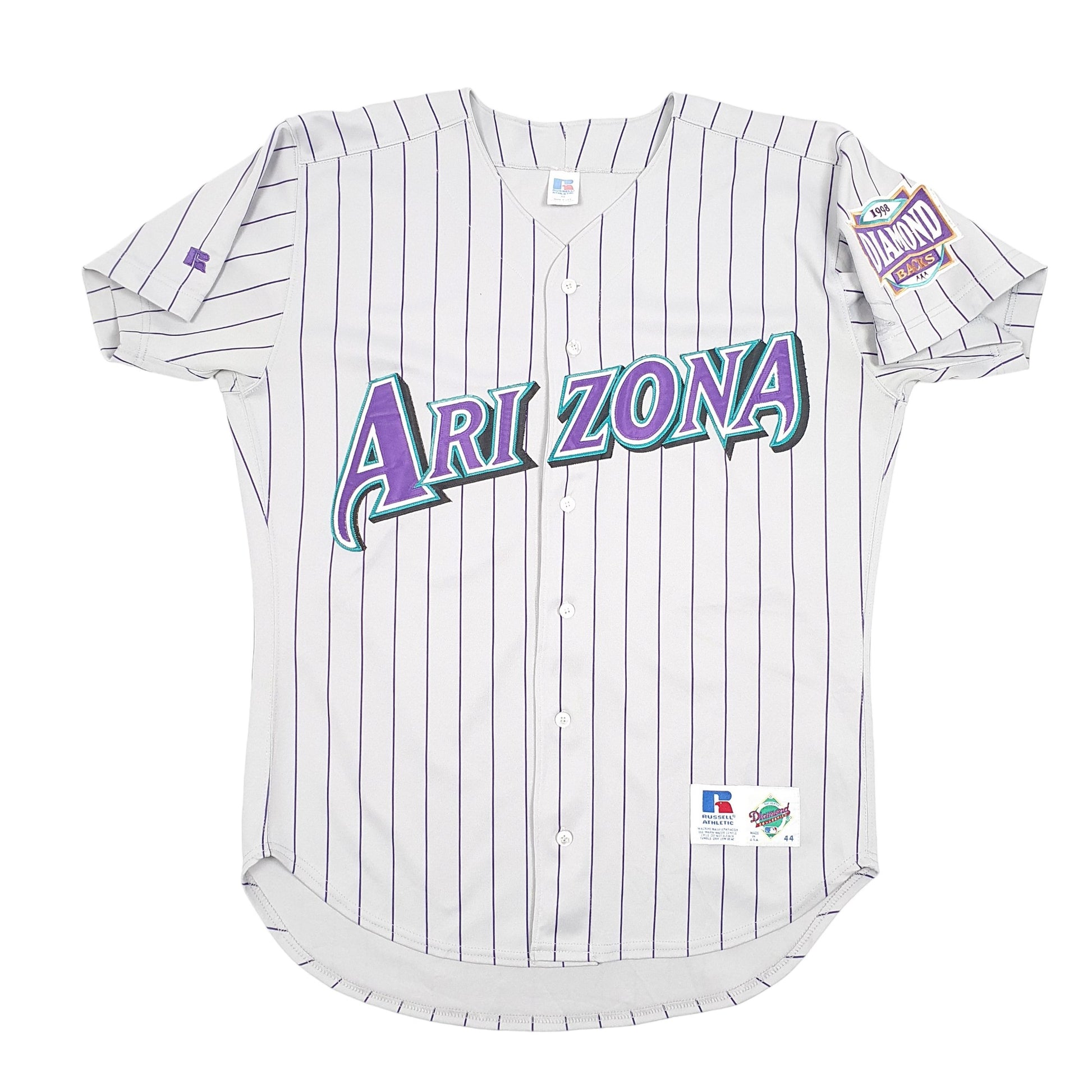 Mens Grey Russell Athletic MLB Baseball Jersey Arizona Diamondbacks Made In USA Vintage Short Sleeve T Shirt