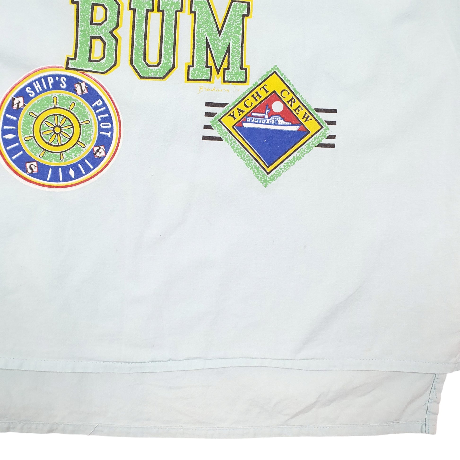 Mens Turquoise Breakaway Single Stitch Vintage 90s Boat Yachtsman Made In USA Short Sleeve T Shirt