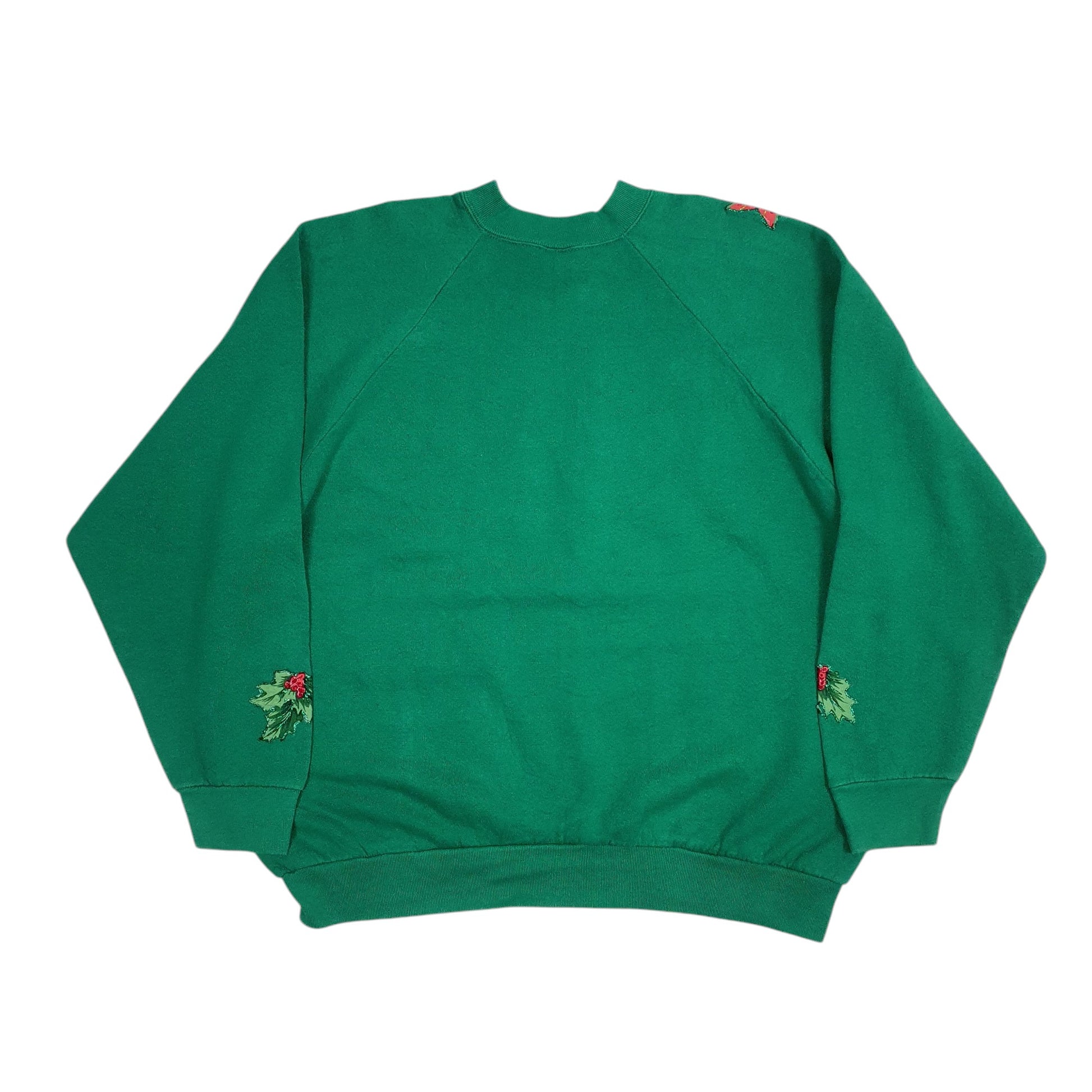Mens Green Fruit Of The Loom Vintage 90s Made In USA Christmas Crewneck Jumper