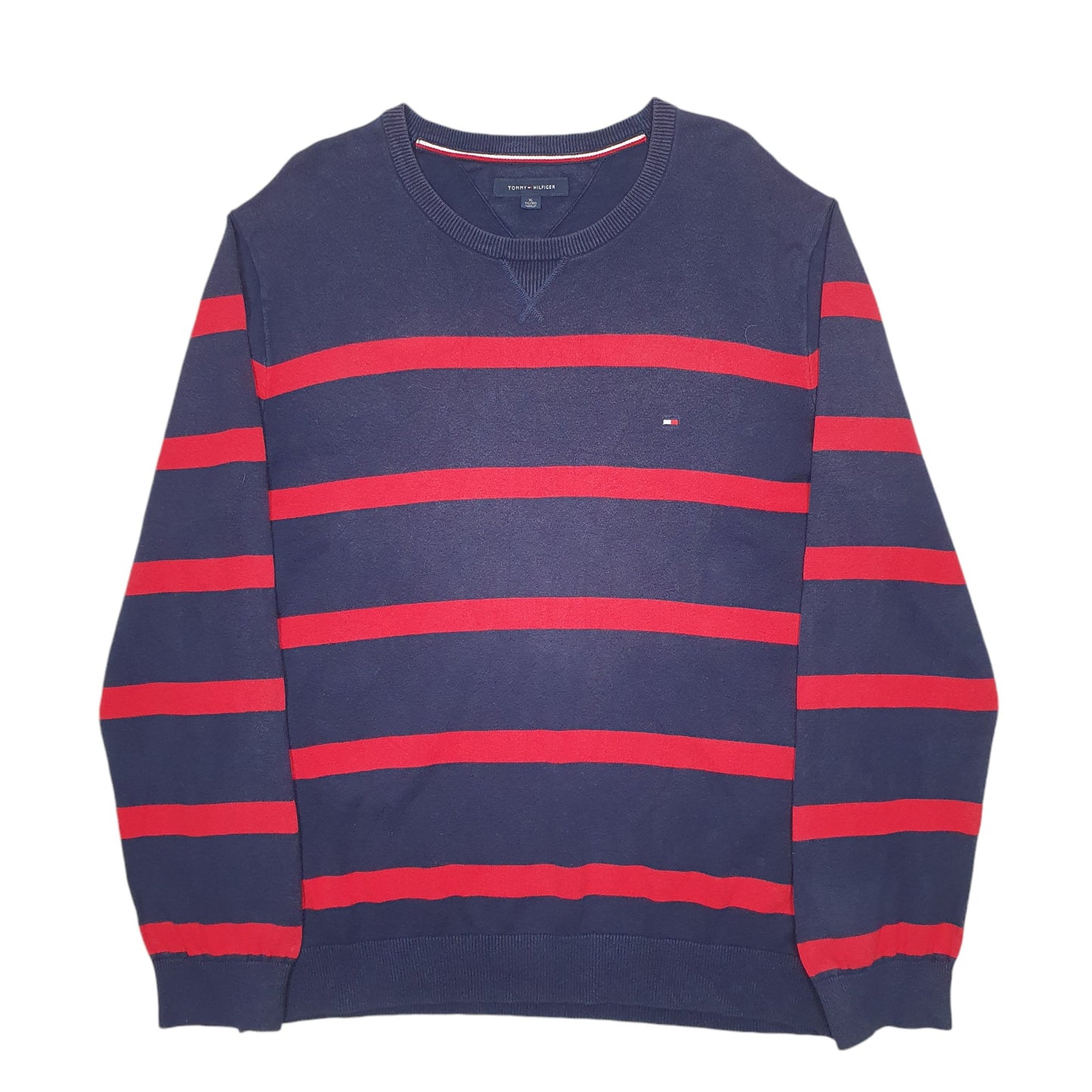 Mens Navy Tommy Hilfiger Stripes Crewneck Jumper
