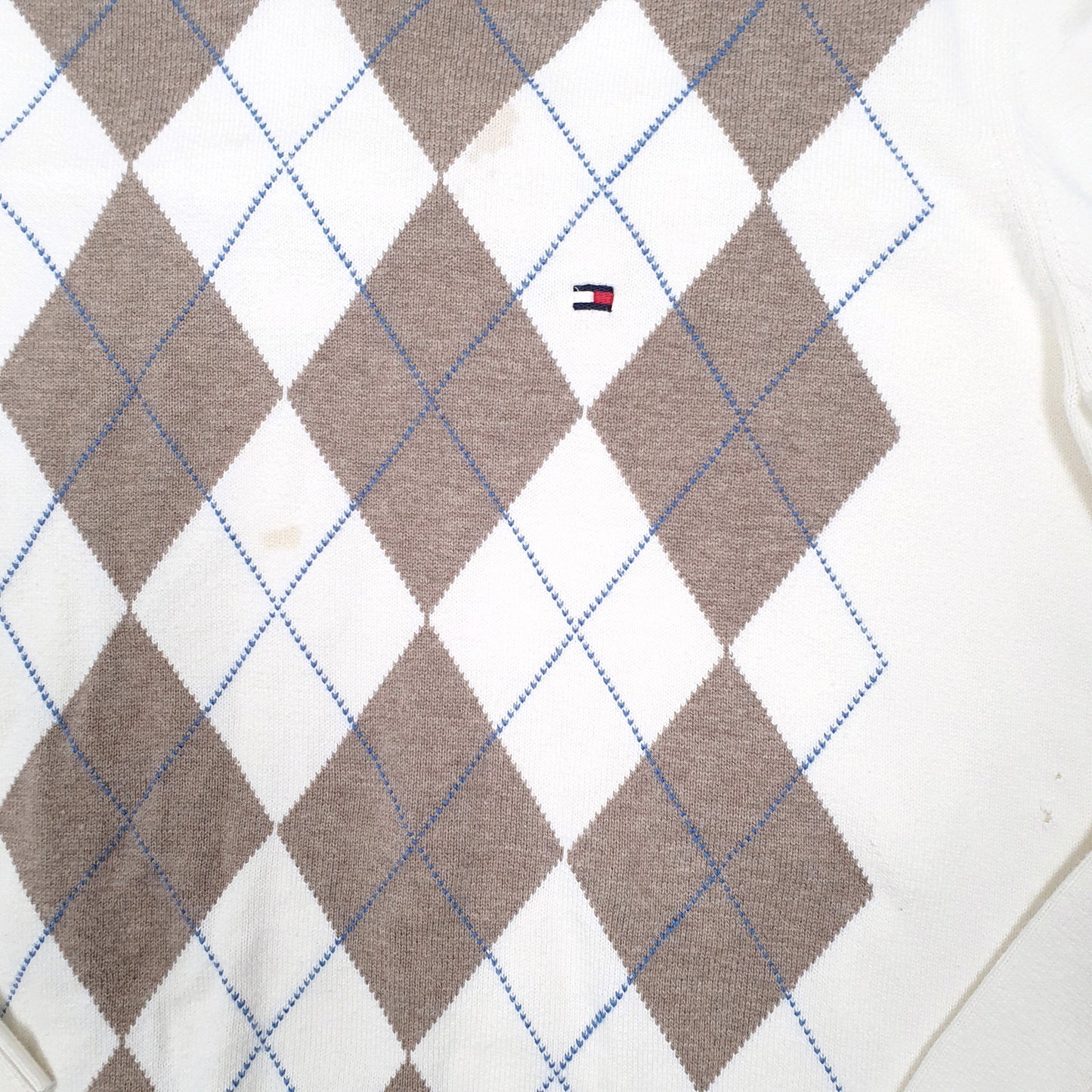 Mens Cream Tommy Hilfiger Knit Argyle V Neck Jumper