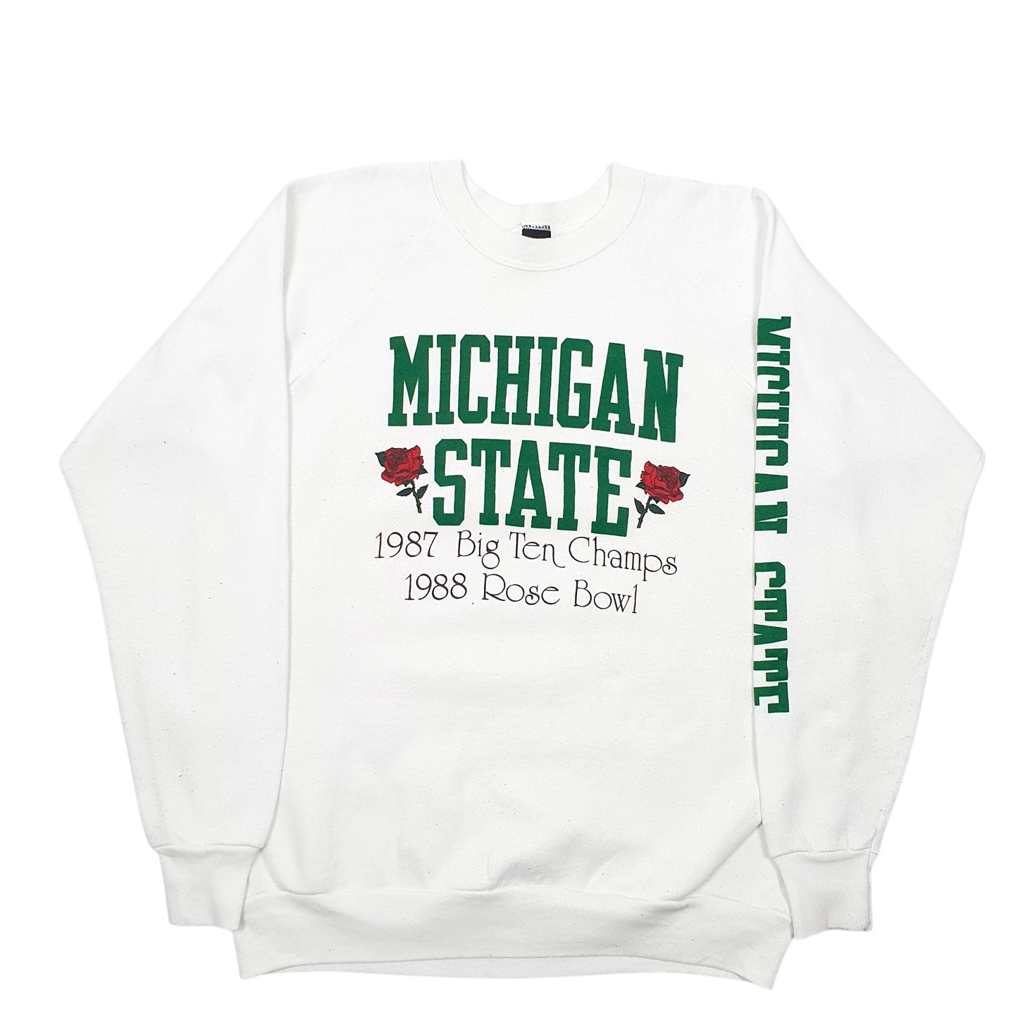 Mens White Screen Stars Vintage 80s Made In USA Michigan State Champs Raglan Crewneck Jumper