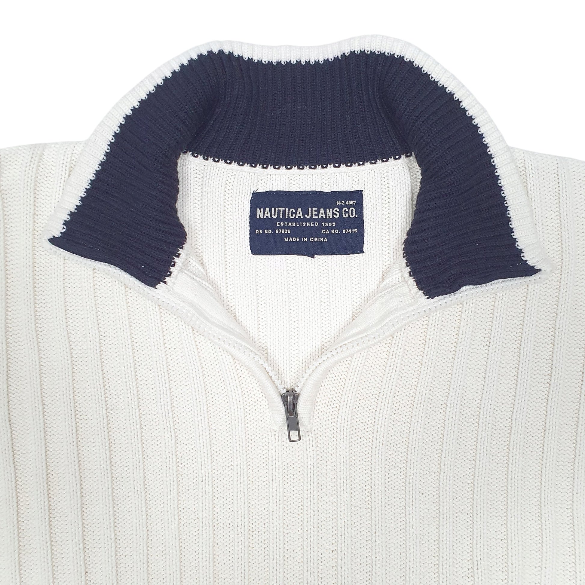 Mens Cream Nautica Knit Ribbed Quarter Zip Jumper
